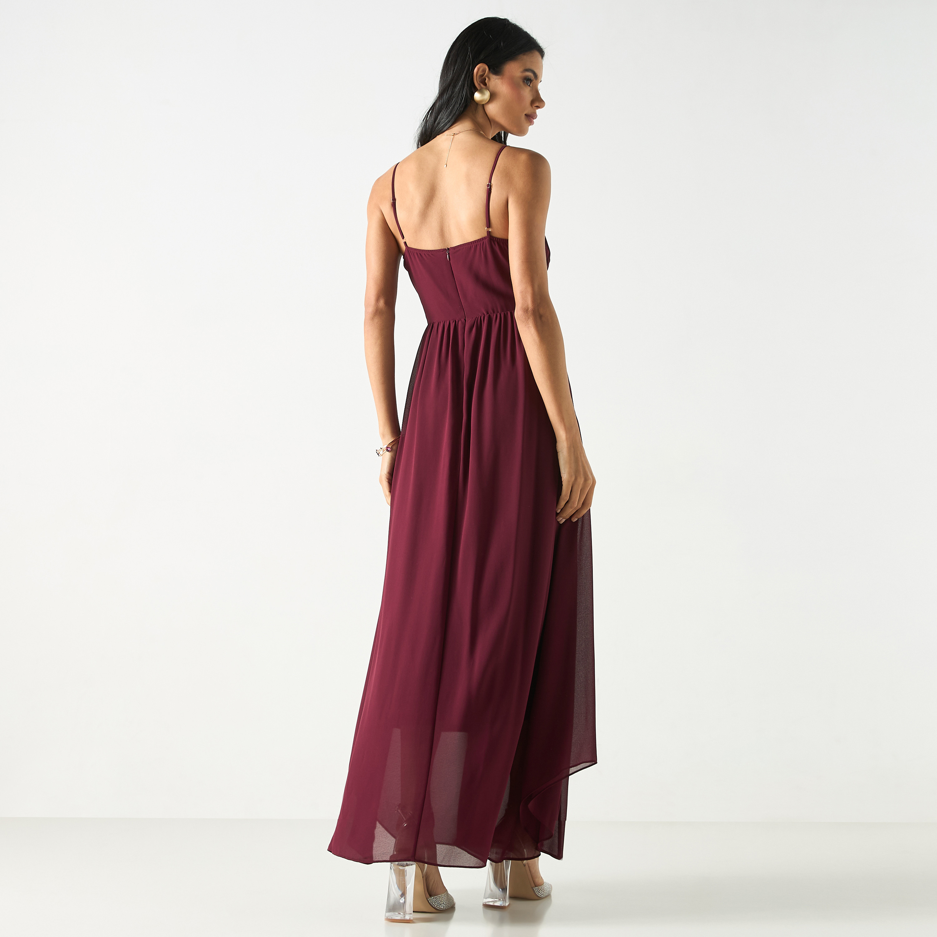 Solid Sleeveless Dress with Spaghetti Straps and Zip Closure-women-clothing-dresses-image-3
