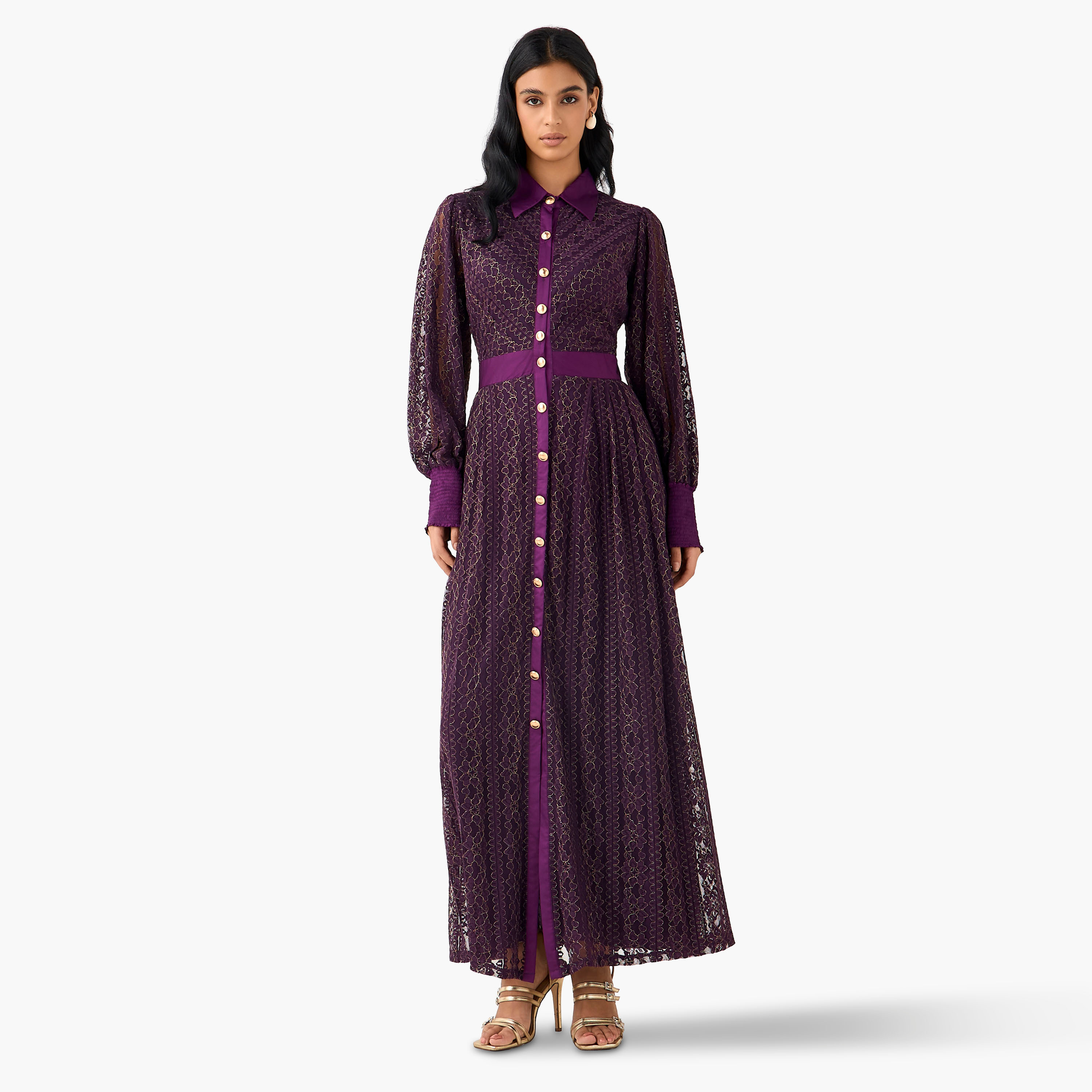 Golden Apple Pleated Maxi Polyester Dress with Collar-women-clothing-dresses-image-7