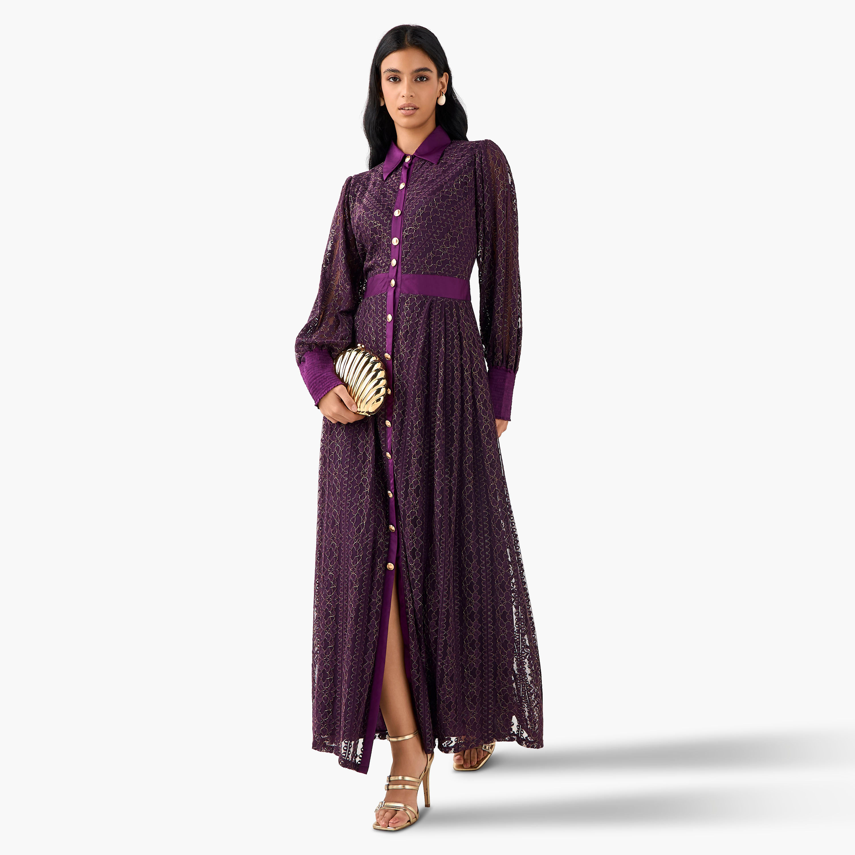 Golden Apple Pleated Maxi Polyester Dress with Collar-women-clothing-dresses-image-8