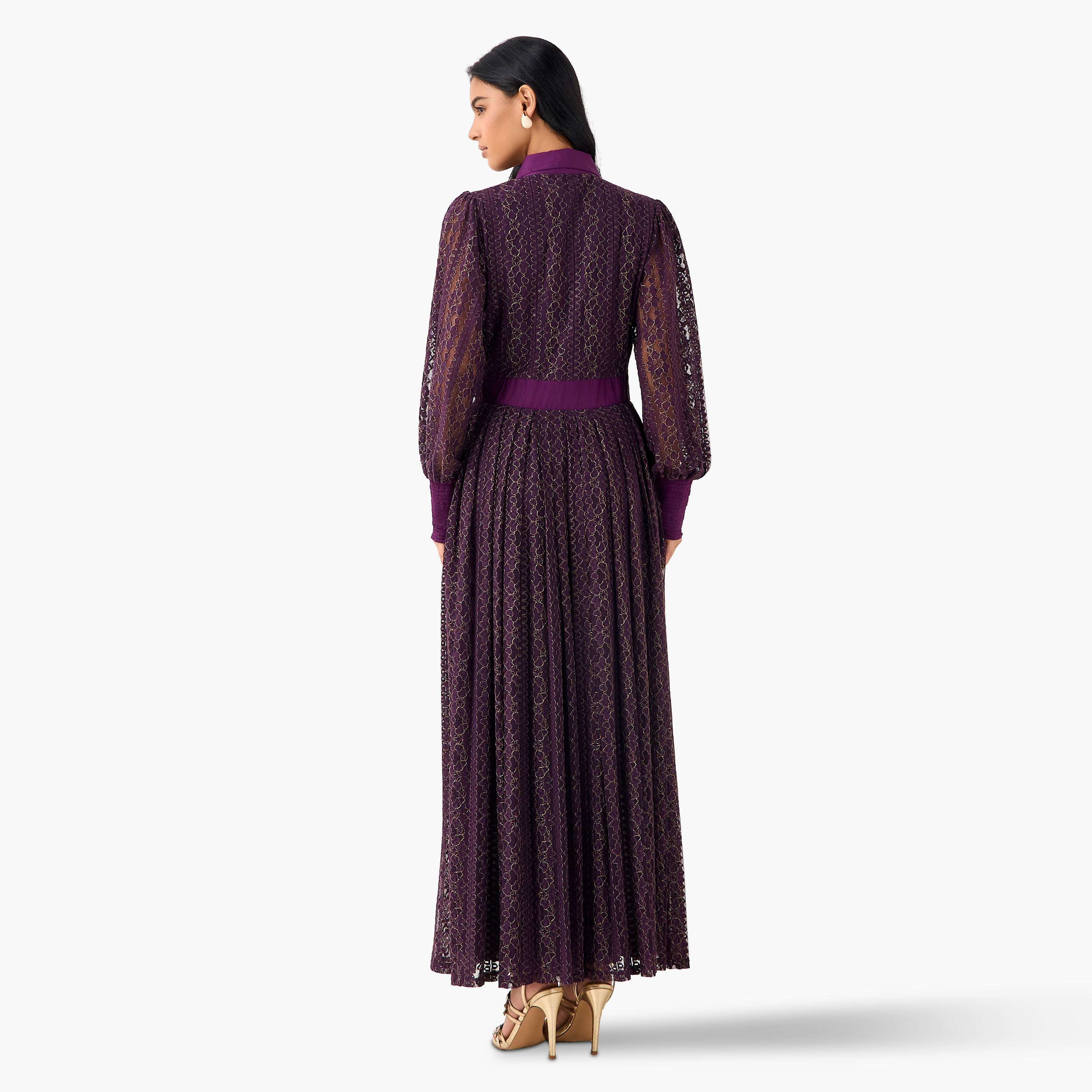 Golden Apple Pleated Maxi Polyester Dress with Collar-women-clothing-dresses-image-9