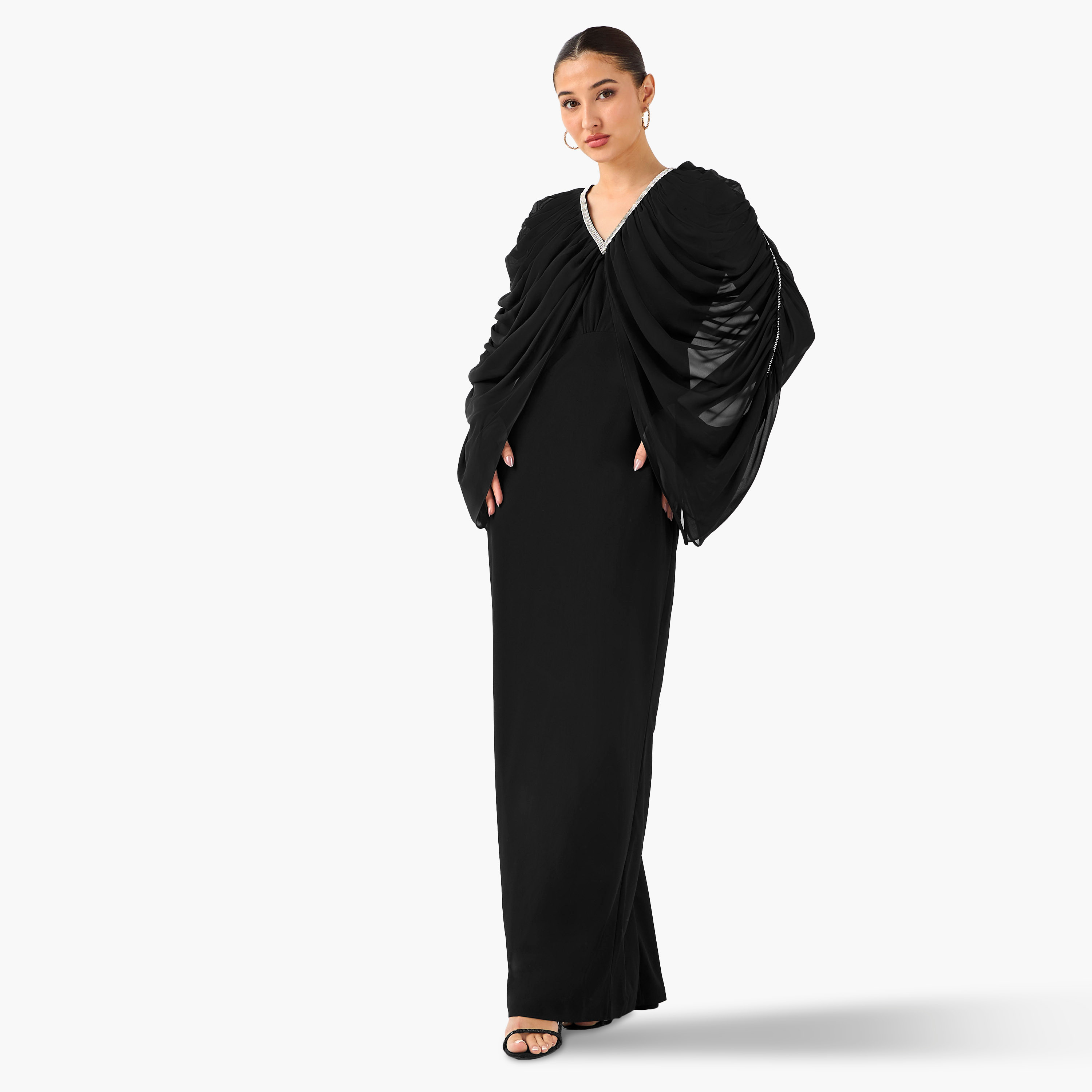 فستان ماكسي بوليستر بكسرات وياقة V من غولدن آبل-women-clothing-dresses-image-9