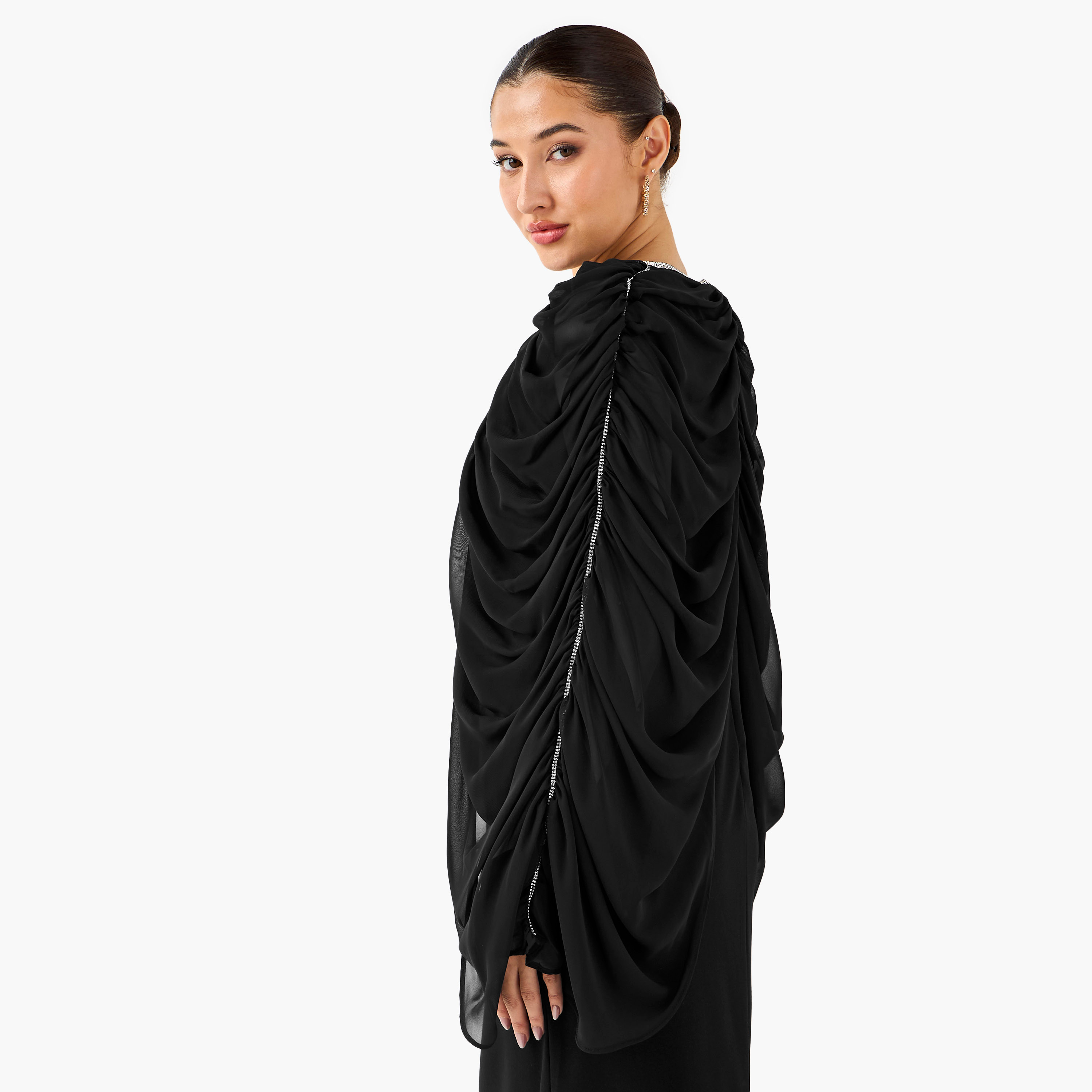 فستان ماكسي بوليستر بكسرات وياقة V من غولدن آبل-women-clothing-dresses-image-14