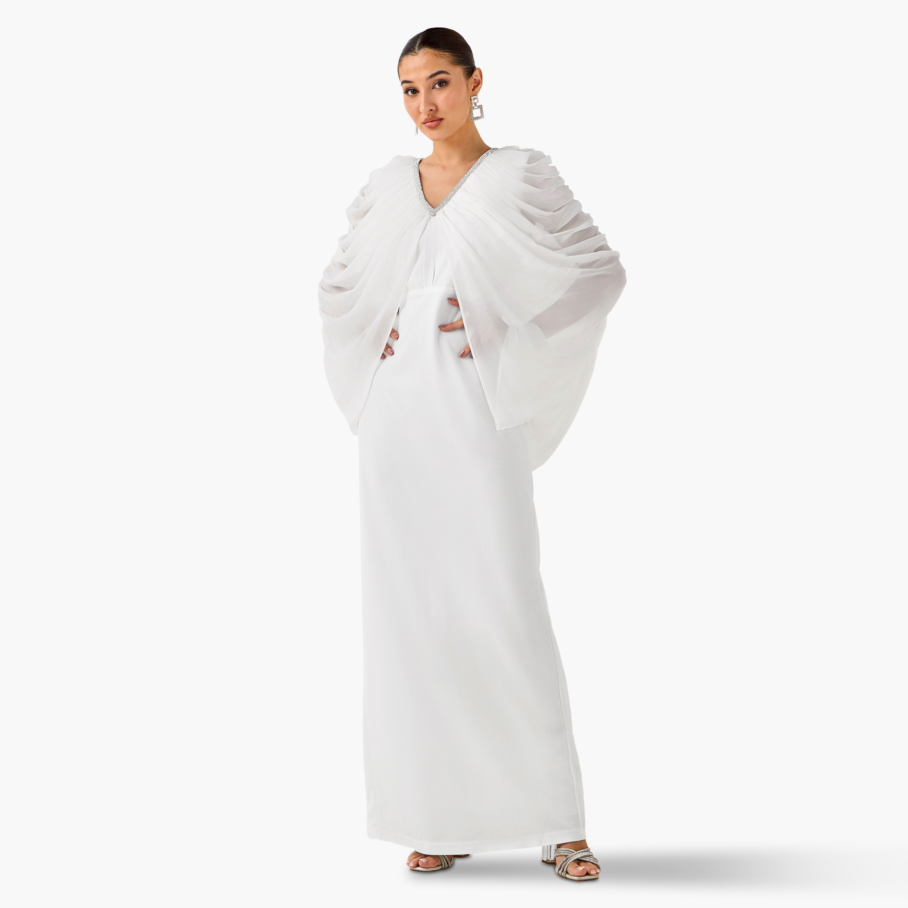Golden Apple Ruched Maxi Polyester Dress with V-neck-women-clothing-dresses-image-1