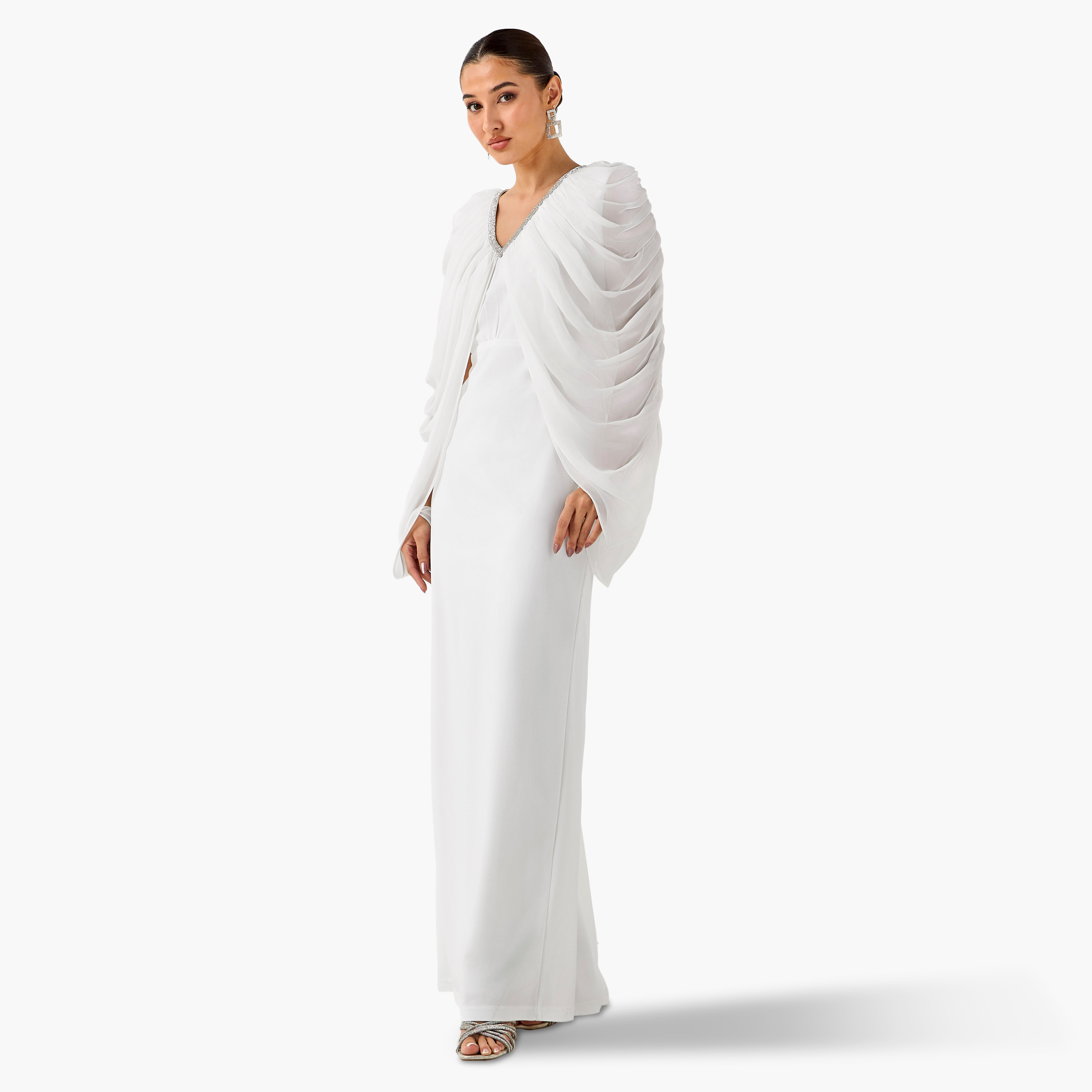 Golden Apple Ruched Maxi Polyester Dress with V-neck-women-clothing-dresses-image-2