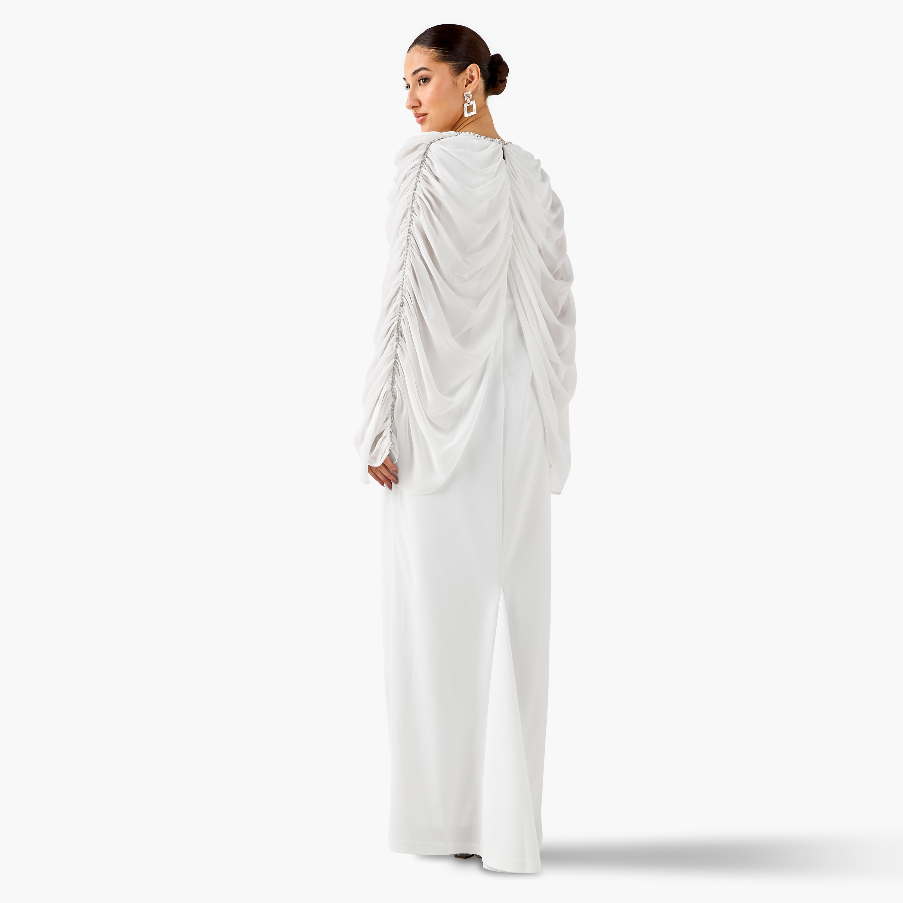 Golden Apple Ruched Maxi Polyester Dress with V-neck-women-clothing-dresses-image-3