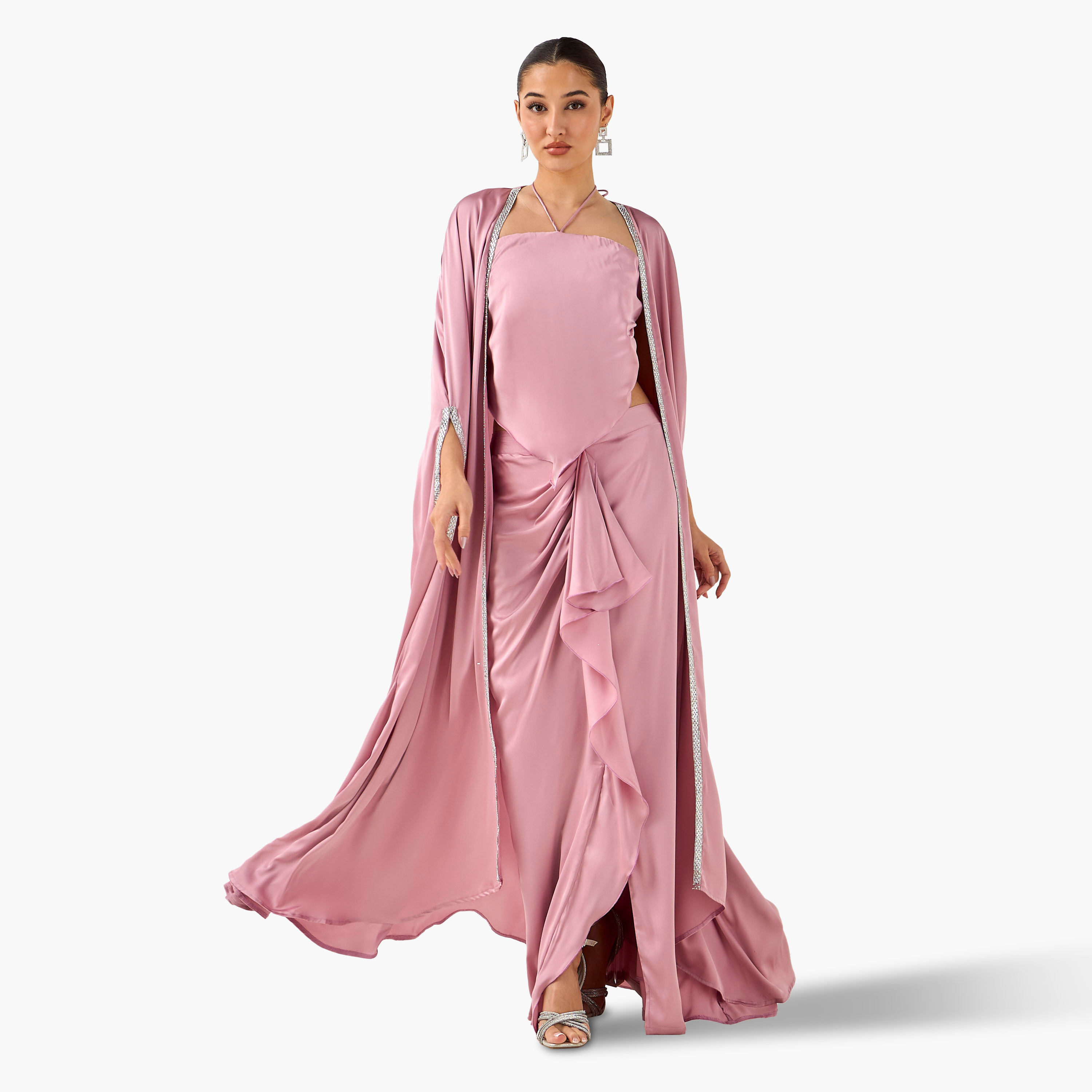 Golden Apple Halter Top with Ruffle Skirt and Cape Shrug-women-clothing-dresses-image-1