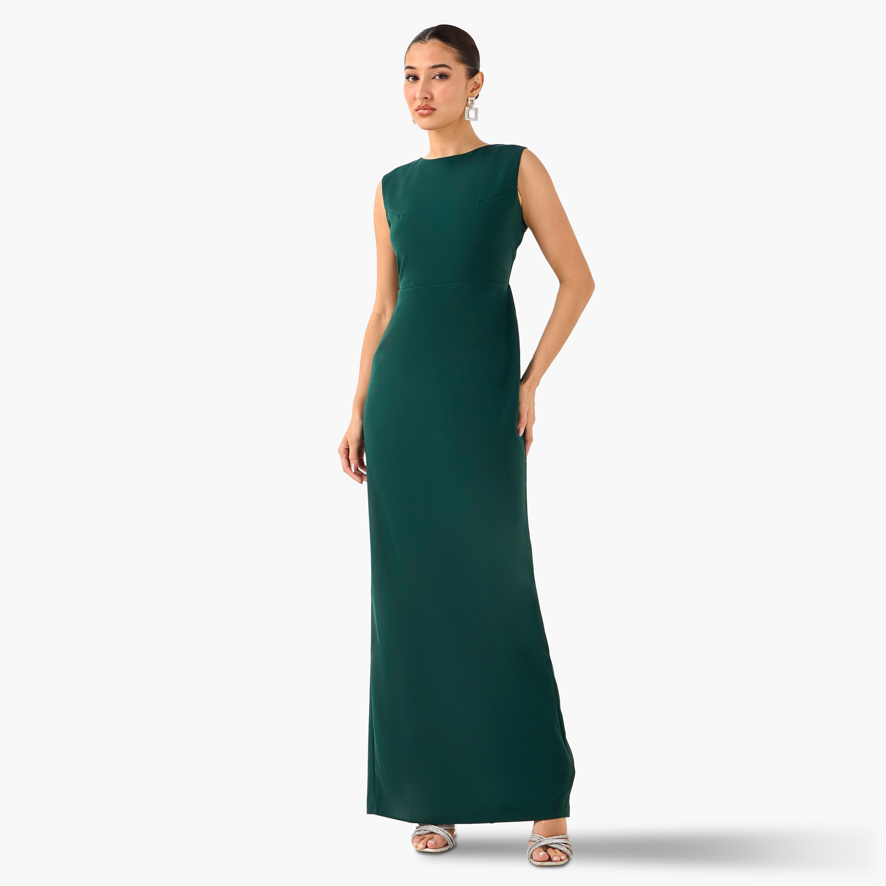 Golden Apple Embellished Bodycon Maxi Polyester Dress with Cape-women-clothing-dresses-image-3