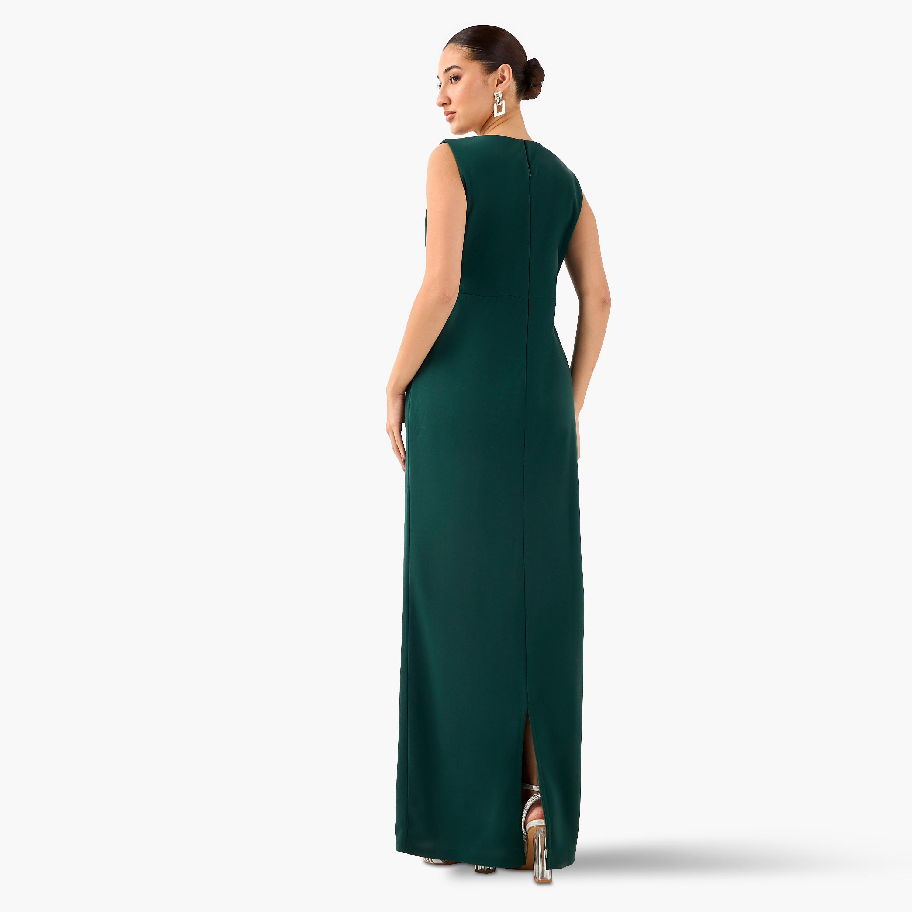 Golden Apple Embellished Bodycon Maxi Polyester Dress with Cape-women-clothing-dresses-image-4