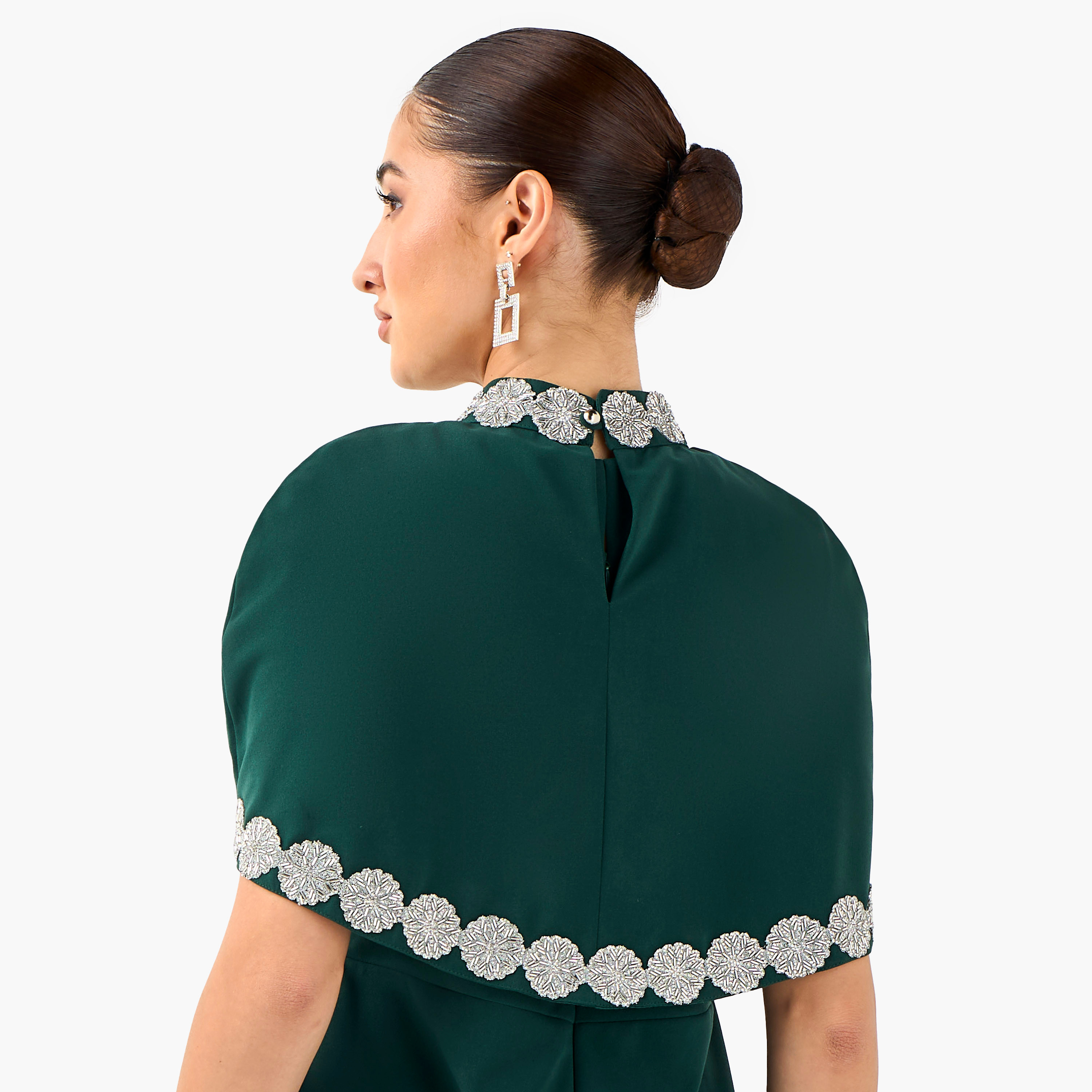 Golden Apple Embellished Bodycon Maxi Polyester Dress with Cape-women-clothing-dresses-image-8