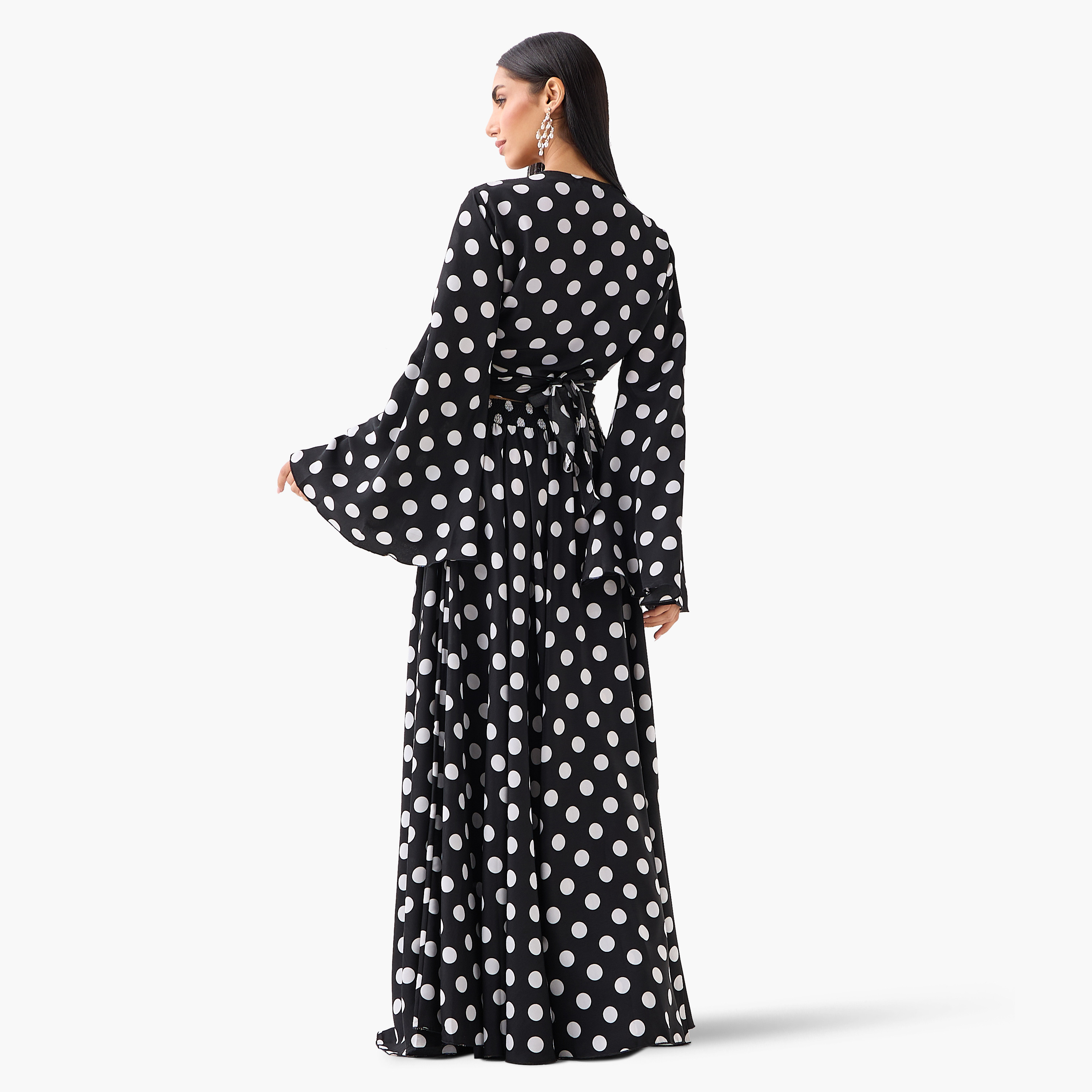 Golden Apple Polka Dot Surplice Neck Flared Sleeves Women's Top & Skirt Set-women-clothing-coordsets-image-5