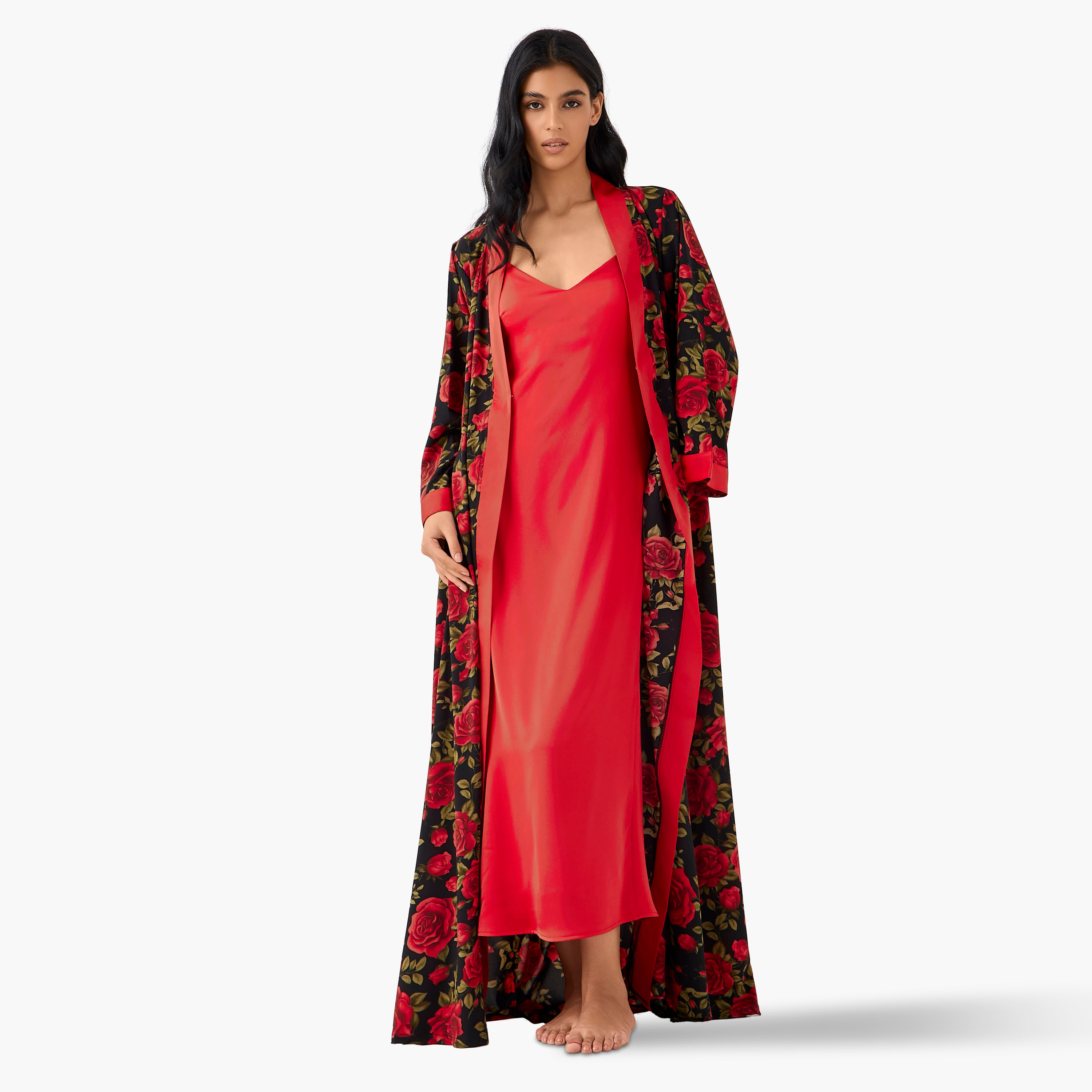 فستان ماكسي بدون أكمام بوليستر بطبعات زهور مع روب من جولدن أبل-women-clothing-dresses-image-9