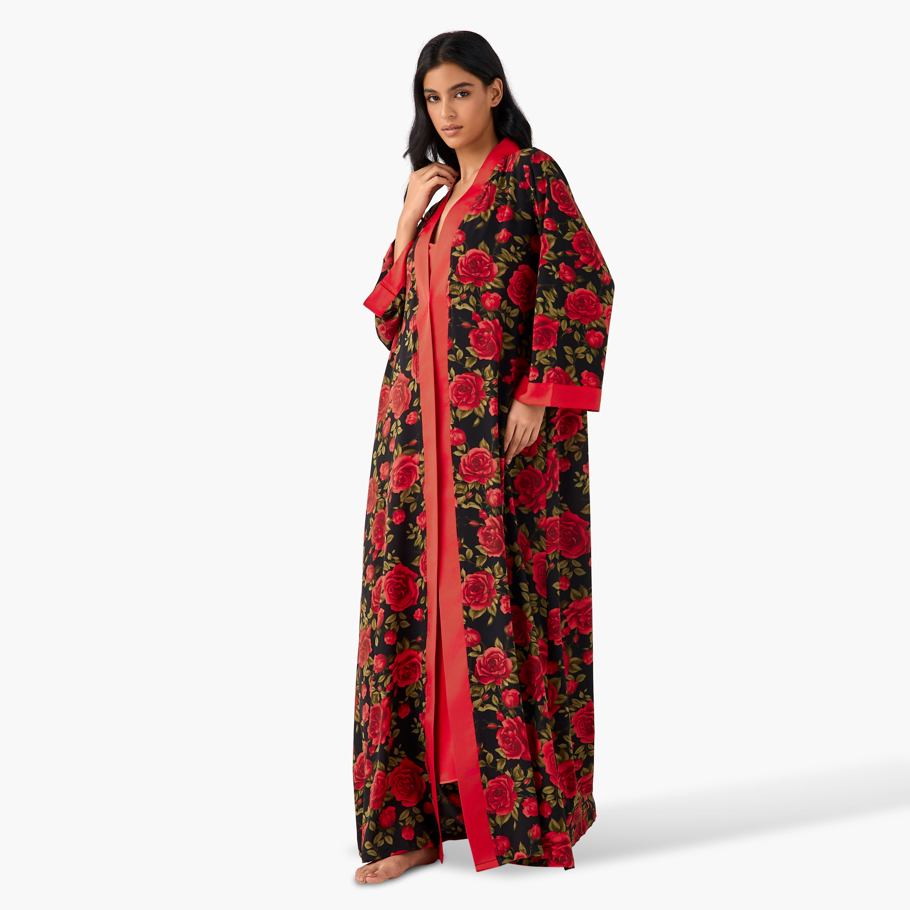 فستان ماكسي بدون أكمام بوليستر بطبعات زهور مع روب من جولدن أبل-women-clothing-dresses-image-10