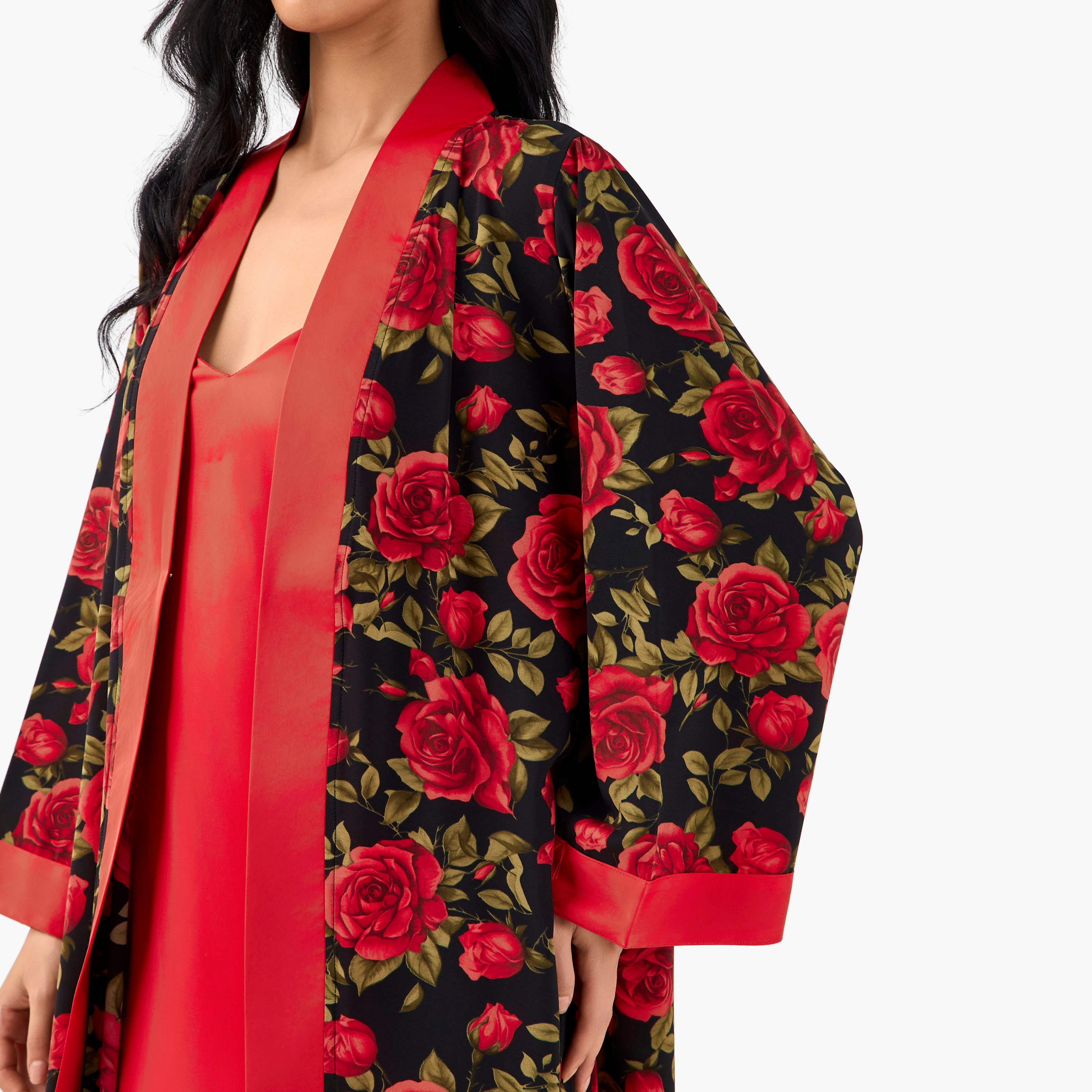 فستان ماكسي بدون أكمام بوليستر بطبعات زهور مع روب من جولدن أبل-women-clothing-dresses-image-12