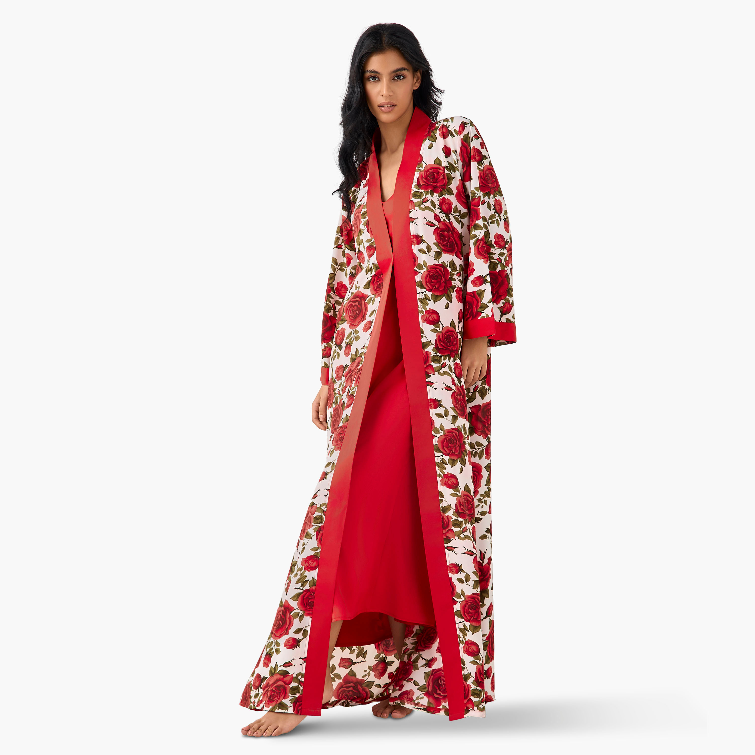 فستان ماكسي بدون أكمام بوليستر بطبعات زهور مع روب من جولدن أبل-women-clothing-dresses-image-1