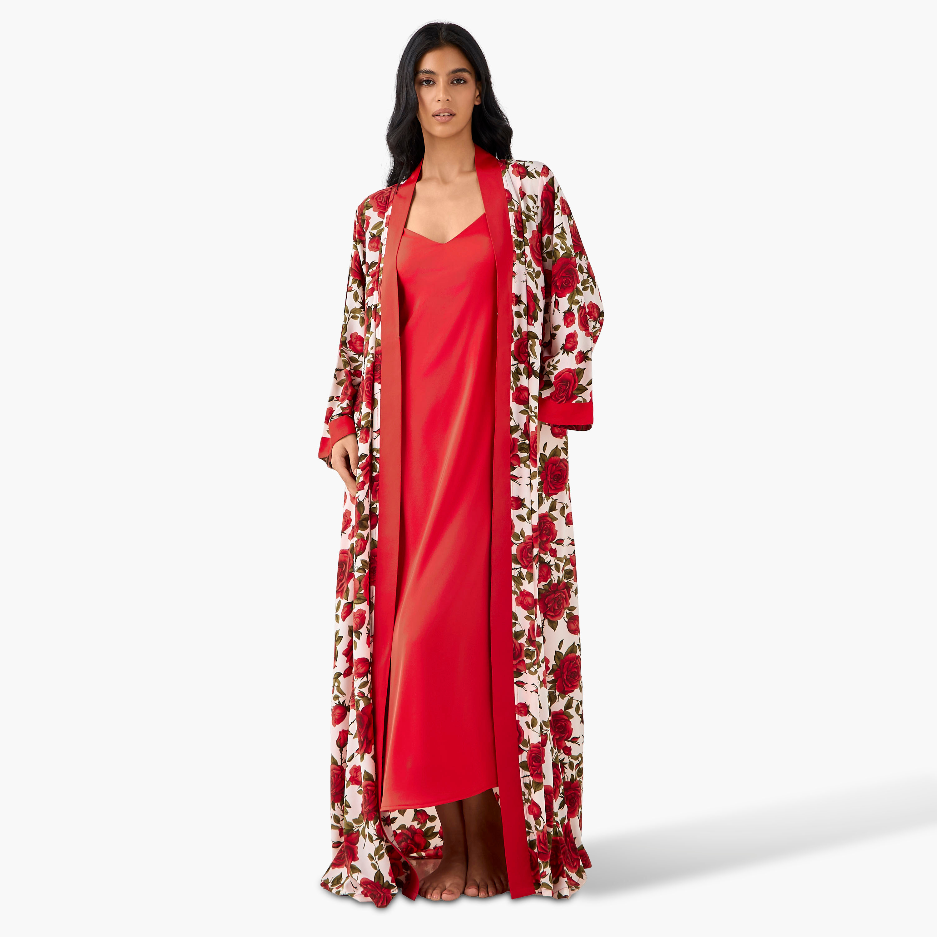 فستان ماكسي بدون أكمام بوليستر بطبعات زهور مع روب من جولدن أبل-women-clothing-dresses-image-2