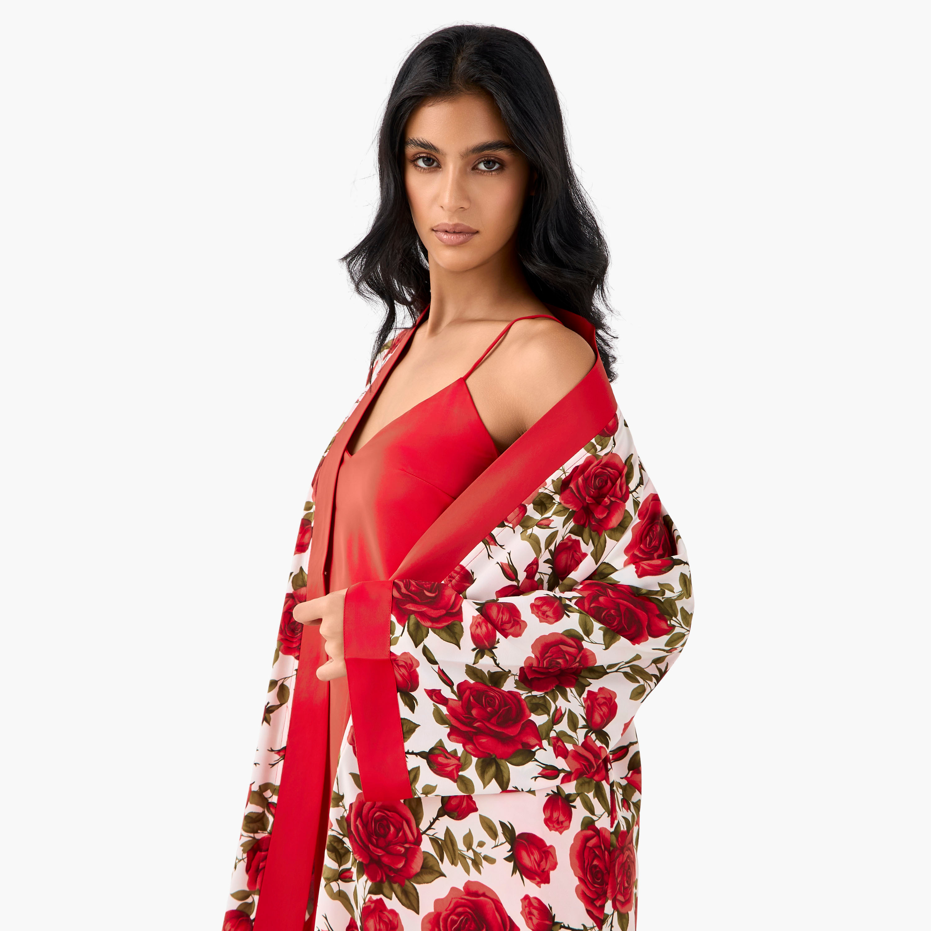 فستان ماكسي بدون أكمام بوليستر بطبعات زهور مع روب من جولدن أبل-women-clothing-dresses-image-4