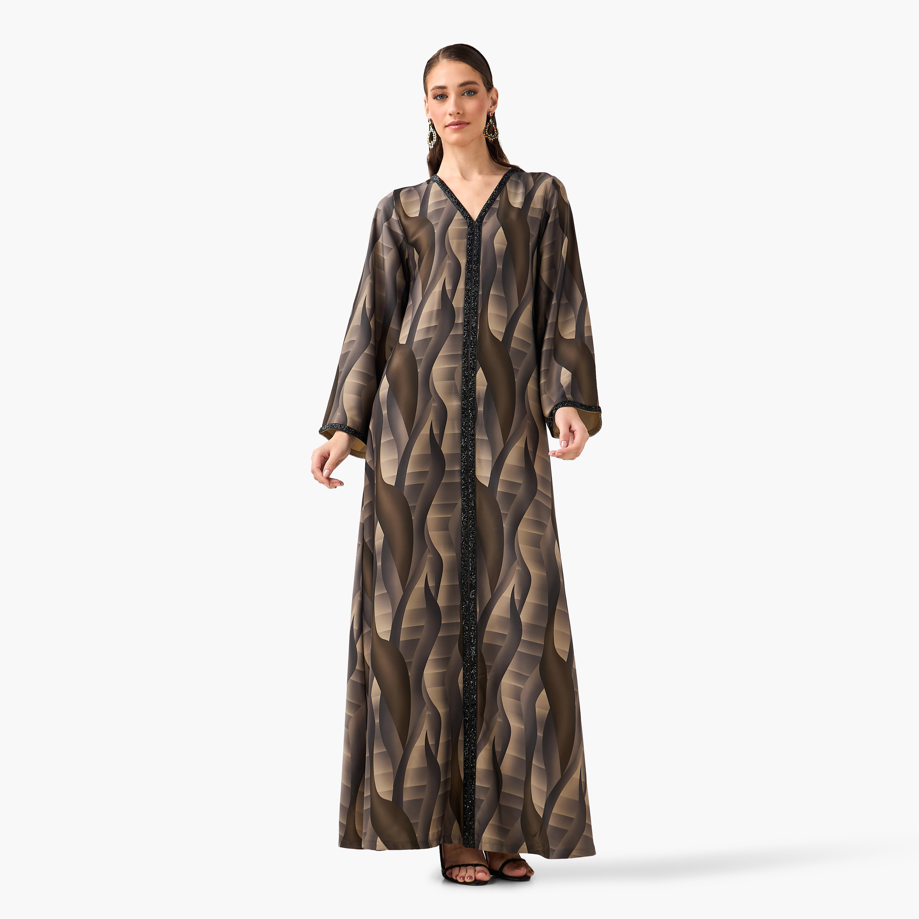 Golden Apple Wave Print Women's Abaya-women-arabicclothing-abayas-image-1