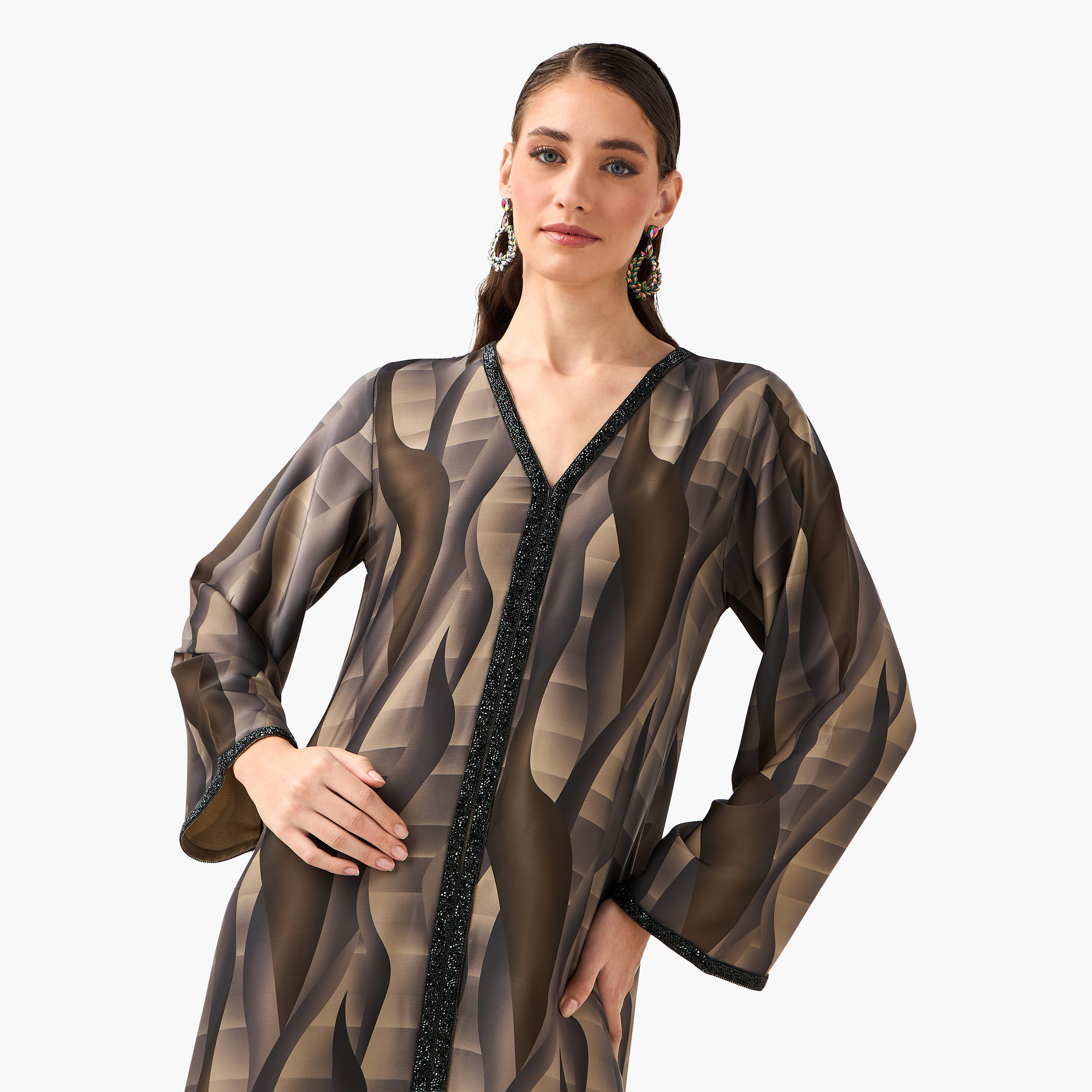 Golden Apple Wave Print Women's Abaya-women-arabicclothing-abayas-image-5