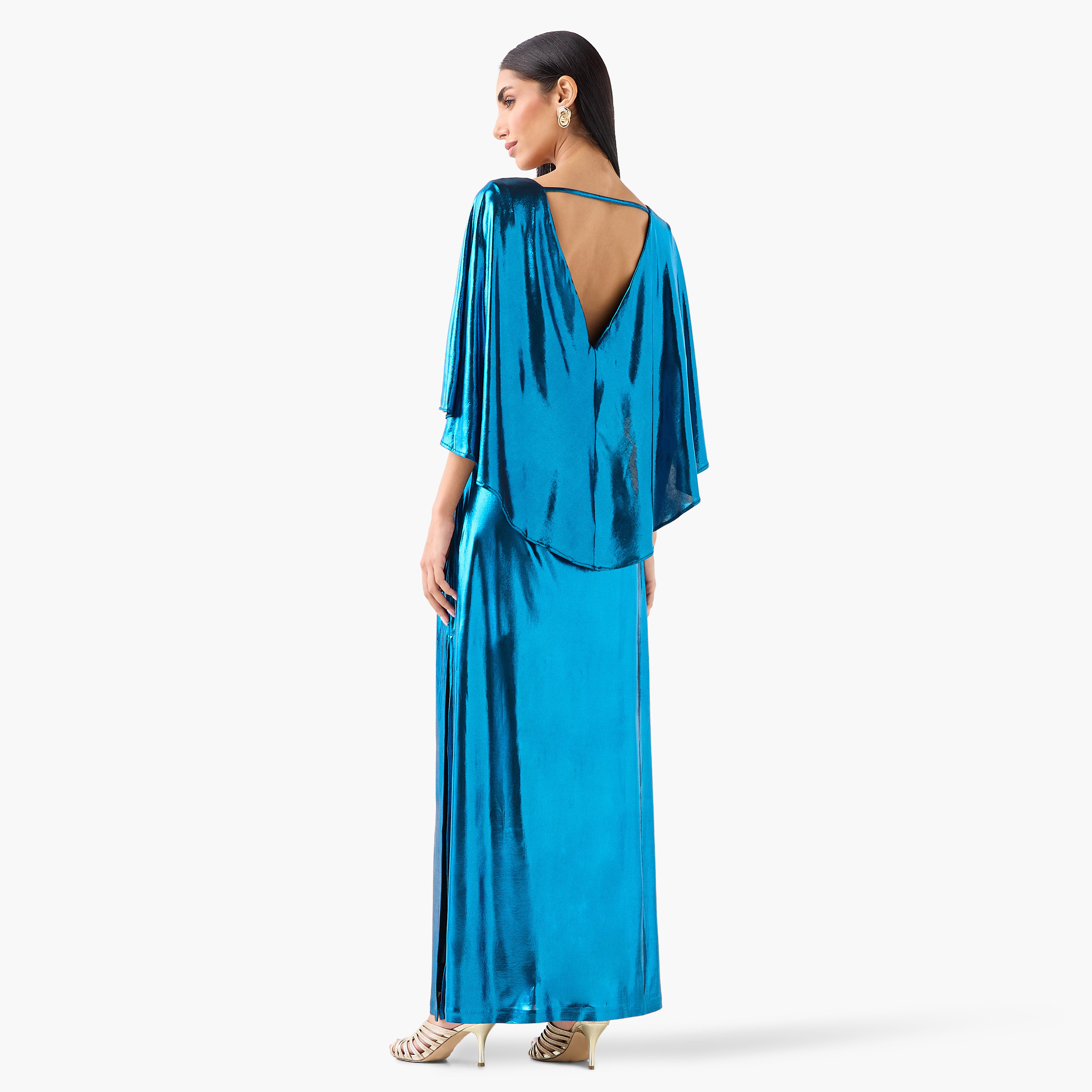 Golden Apple Metallic Boat Neck Cape Sleeves Sheath Women's Evening Maxi Dress-women-clothing-dresses-image-4