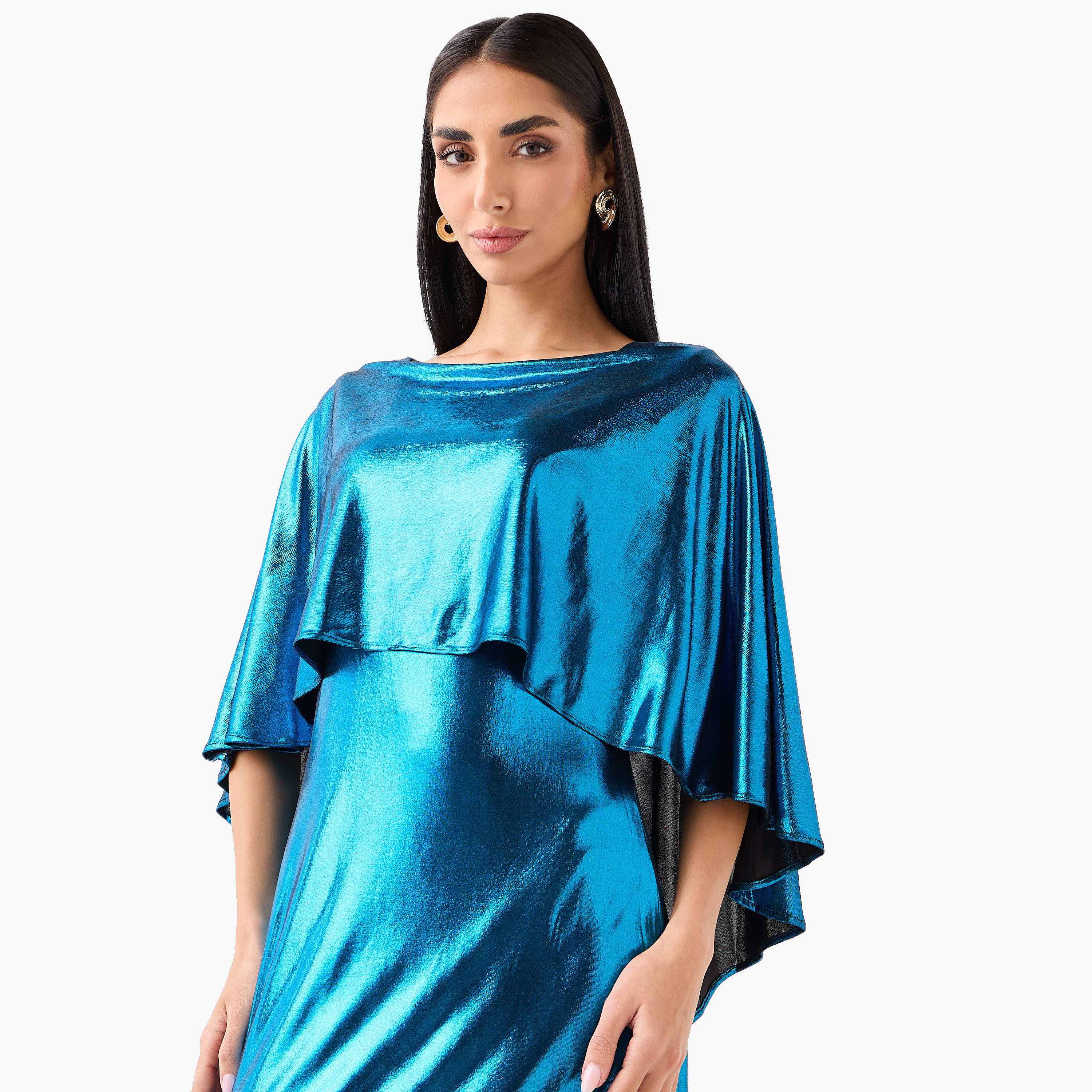 Golden Apple Metallic Boat Neck Cape Sleeves Sheath Women's Evening Maxi Dress-women-clothing-dresses-image-10