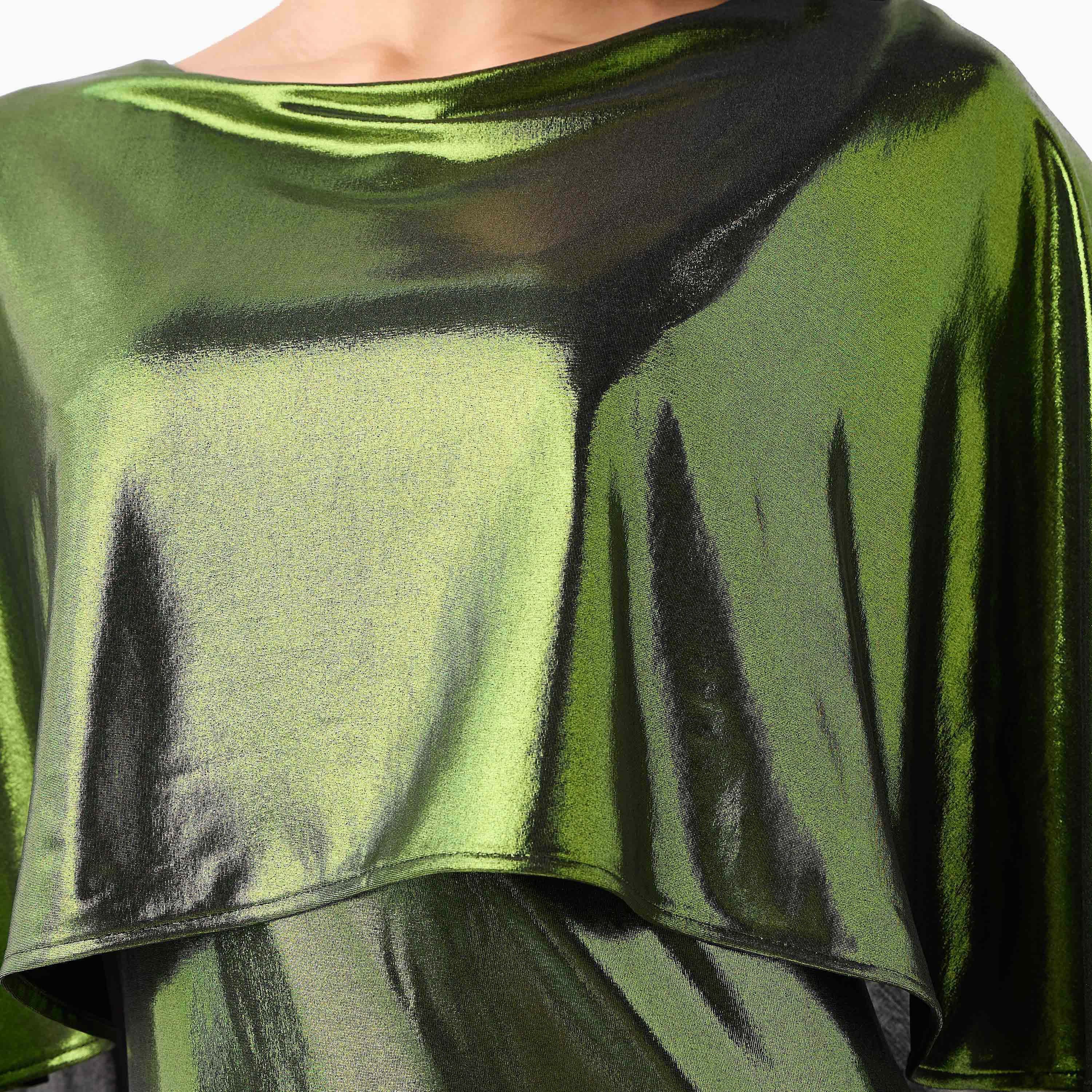Golden Apple Metallic Boat Neck Cape Sleeves Sheath Women's Evening Maxi Dress-women-clothing-dresses-image-2
