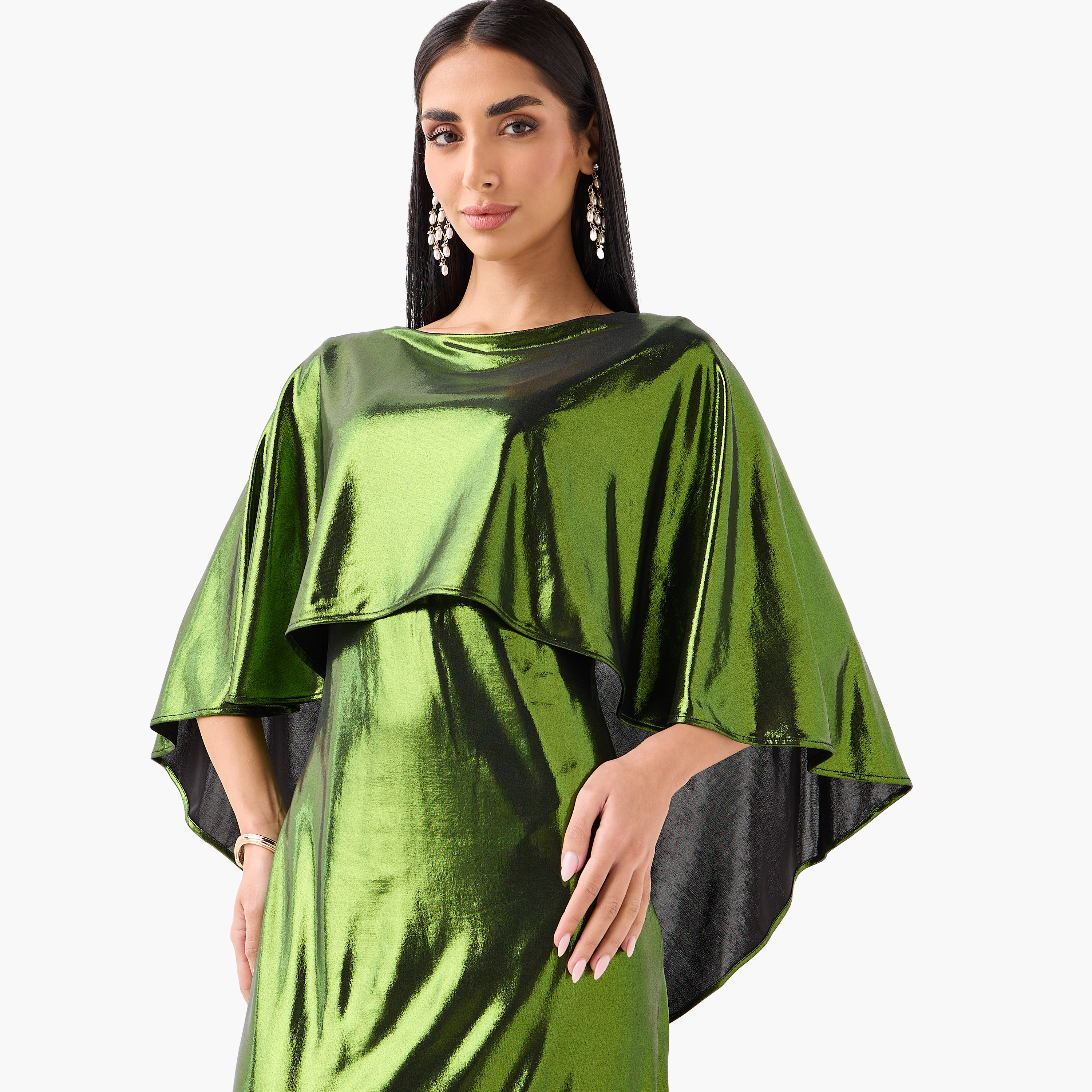 Golden Apple Metallic Boat Neck Cape Sleeves Sheath Women's Evening Maxi Dress-women-clothing-dresses-image-4