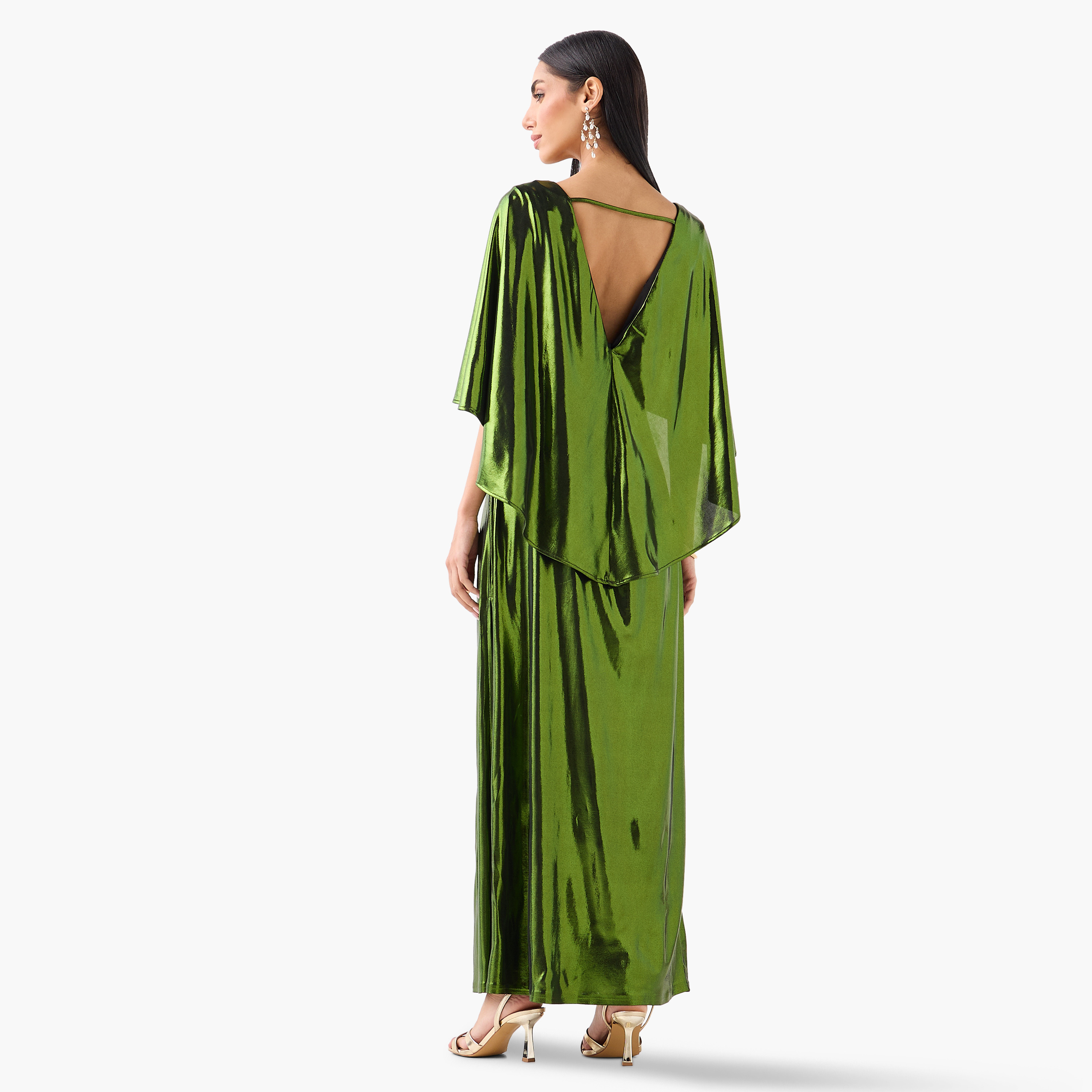 Golden Apple Metallic Boat Neck Cape Sleeves Sheath Women's Evening Maxi Dress-women-clothing-dresses-image-5