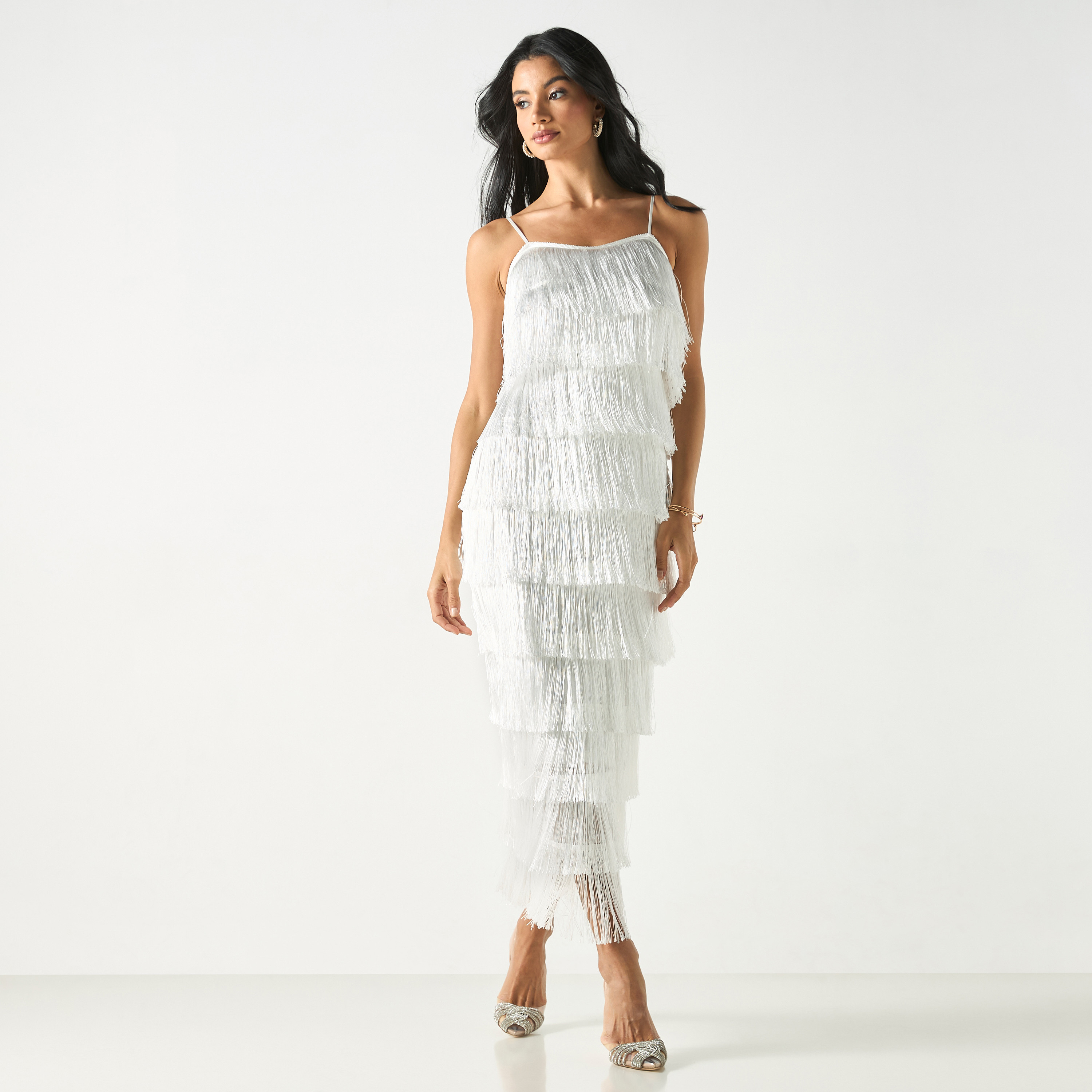 Tiered Tasseled Maxi Dress with Slit Detail and Spaghetti Straps-women-clothing-dresses-image-2
