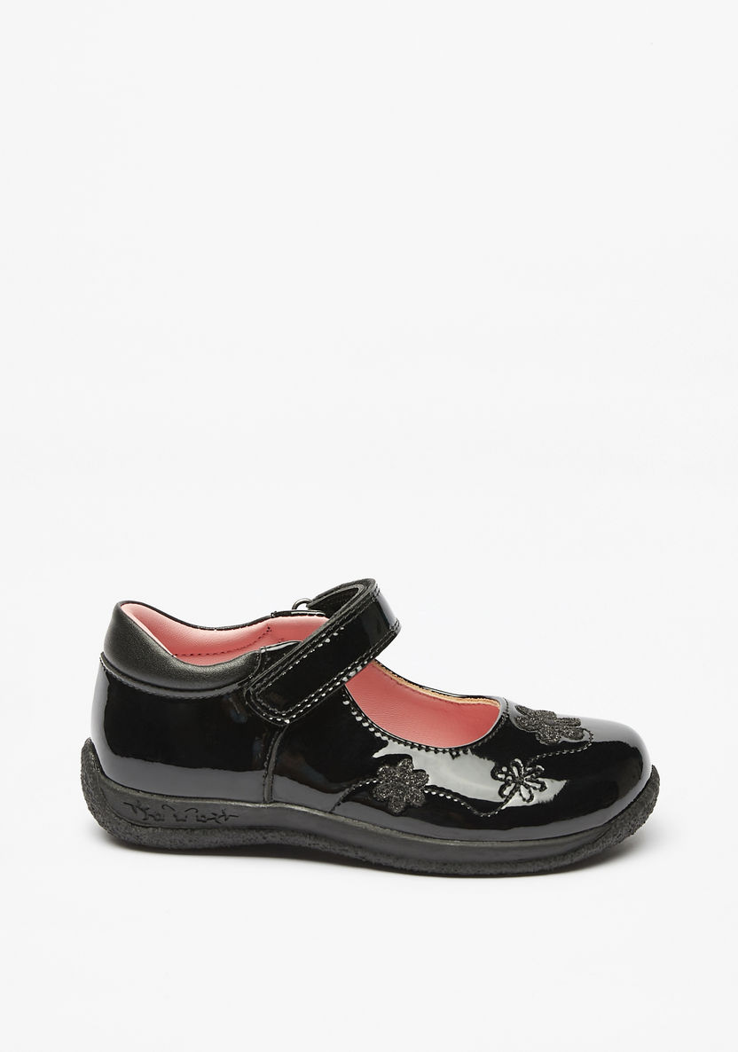 Juniors Floral Embellished Mary Jane Shoes with Hook and Loop Closure-Girl%27s School Shoes-image-2