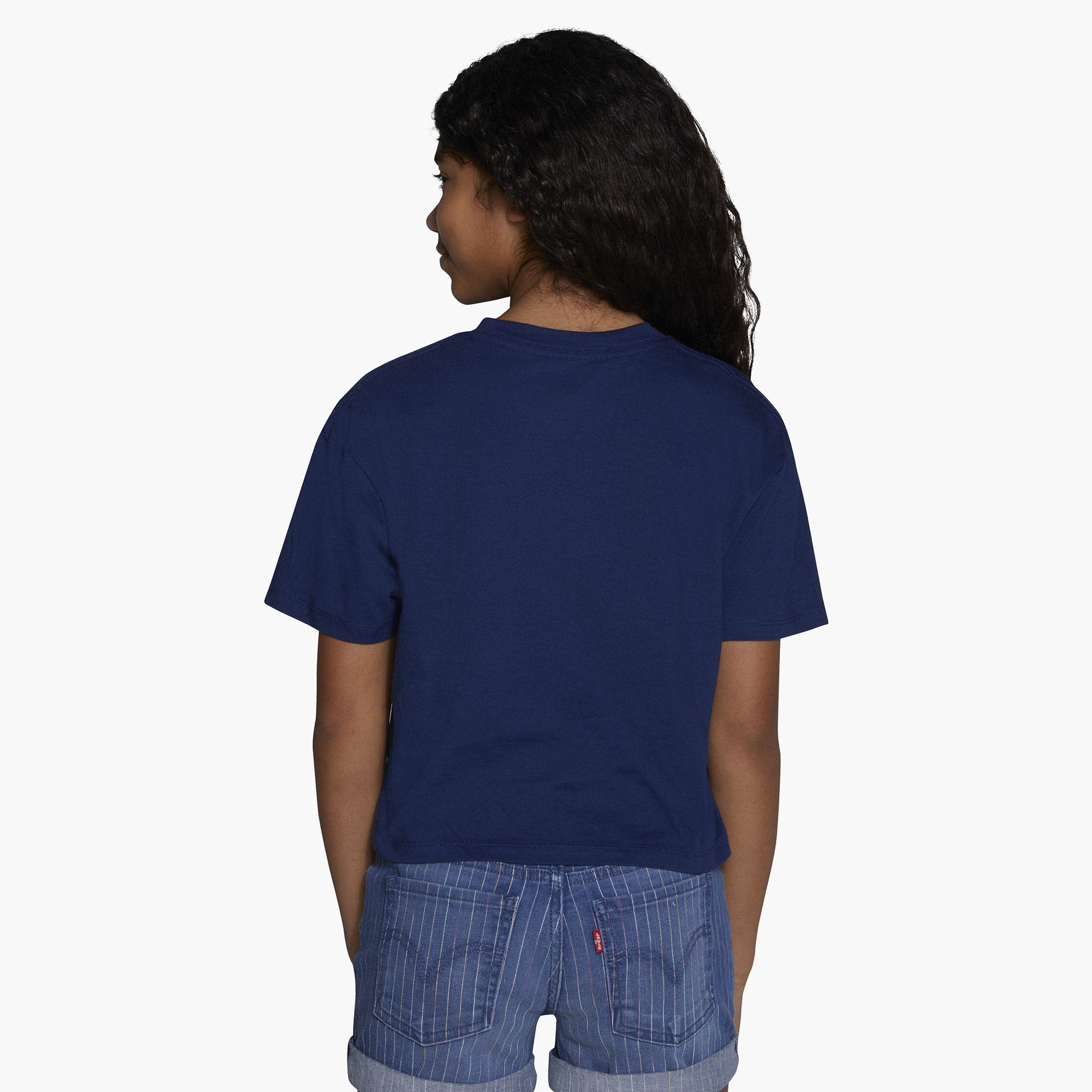 قميص ليوس لكبارالسن من الأطفال بلون أزرق كحلي بياقة مستديرة وأكمام قصيرة-girls-clothing-blousesandshirts-image-2