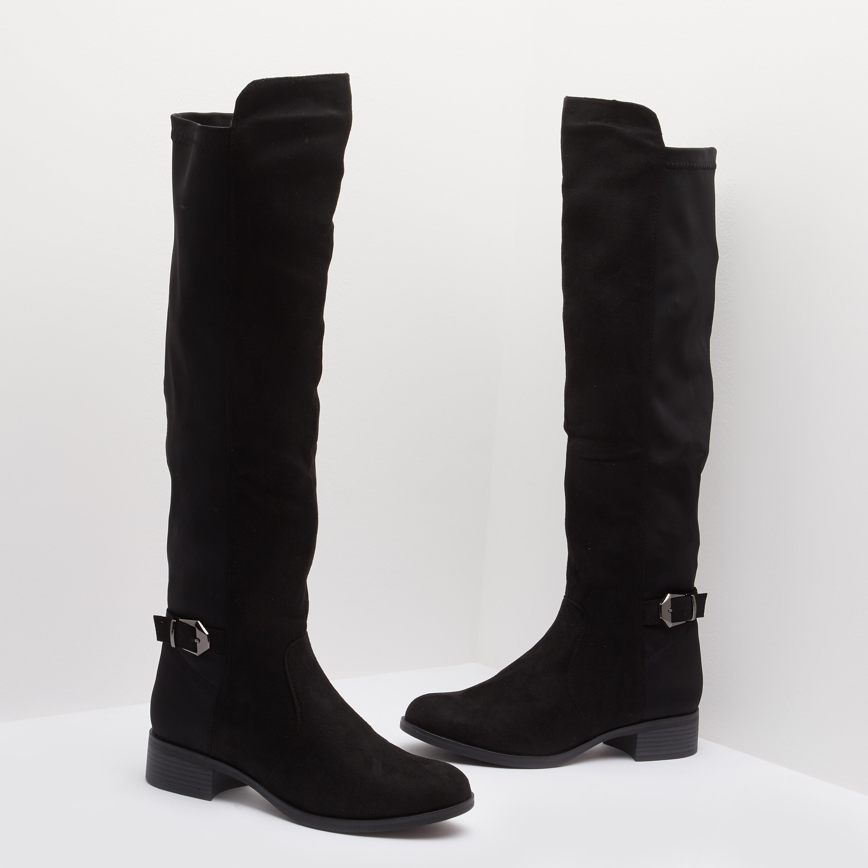 Shop Textured Knee-High Boots with Zip Closure Online