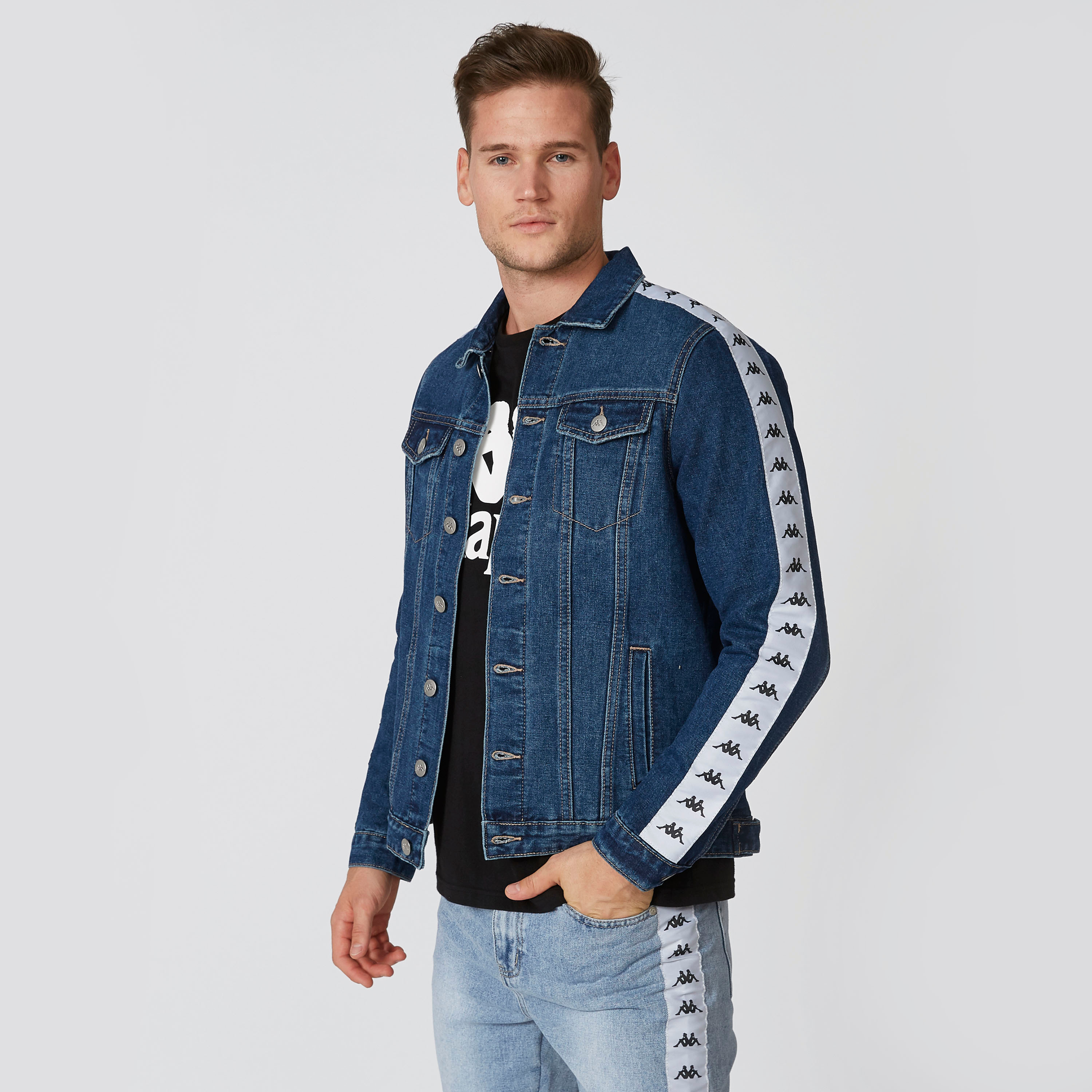 Shop Kappa Printed Denim Jacket with Buttoned Flap Pockets and Long Sleeves Online Splash Kuwait