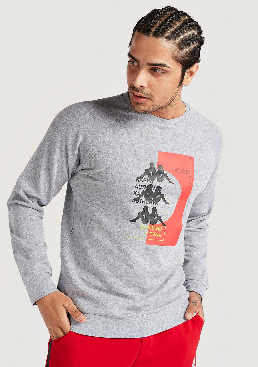 Kappa Printed Crew Neck Sweatshirt with Long Sleeves-Hoodies and Sweatshirts-image-0
