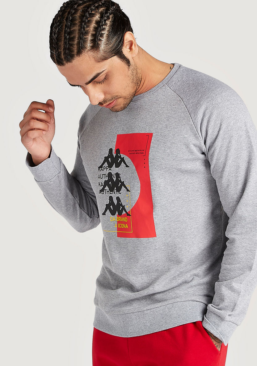 Kappa Printed Crew Neck Sweatshirt with Long Sleeves-Hoodies and Sweatshirts-image-4