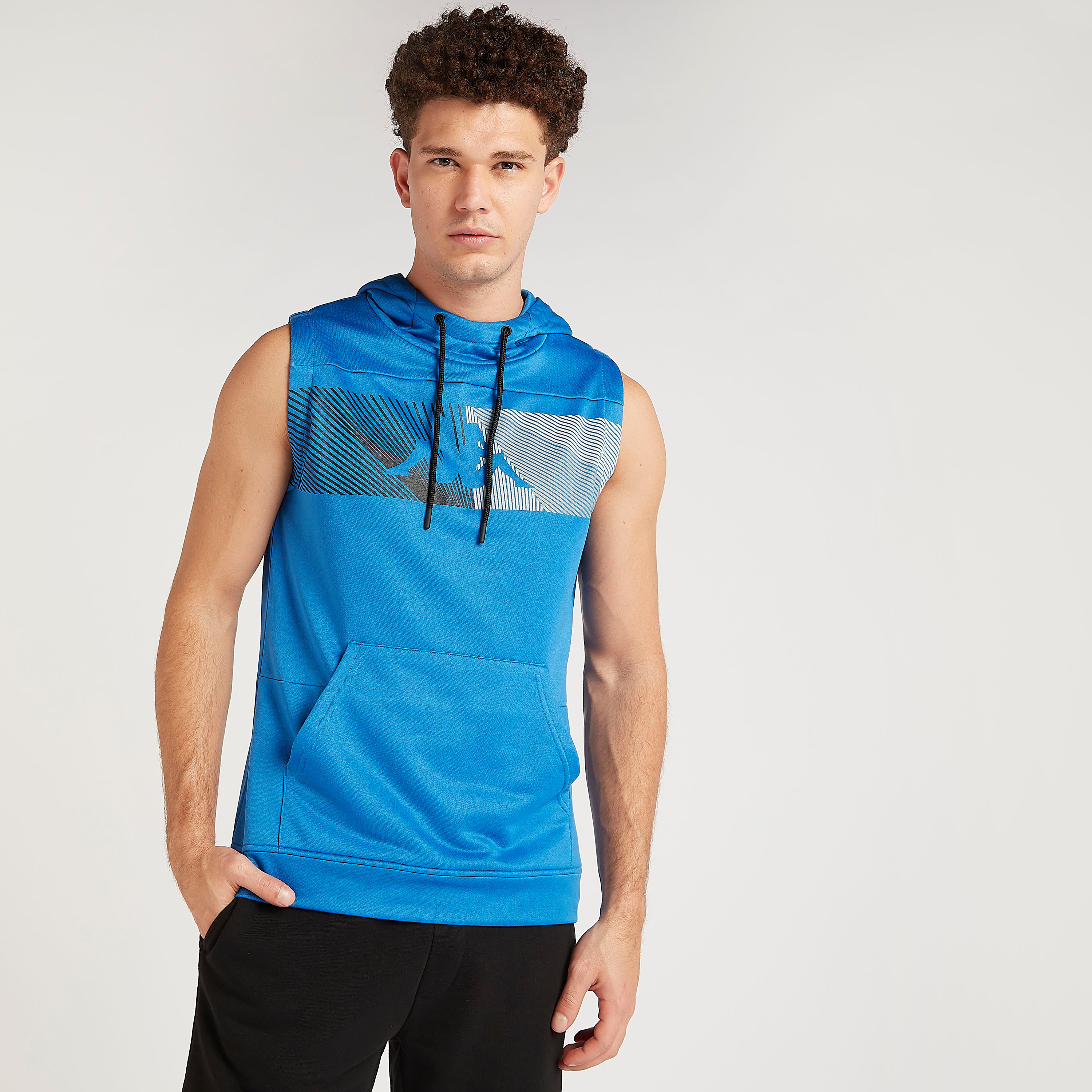 Kappa Printed Sleeveless Hoodie with Kangaroo Pocket-men-winterwear-hoodiesandsweatshirts-image-1