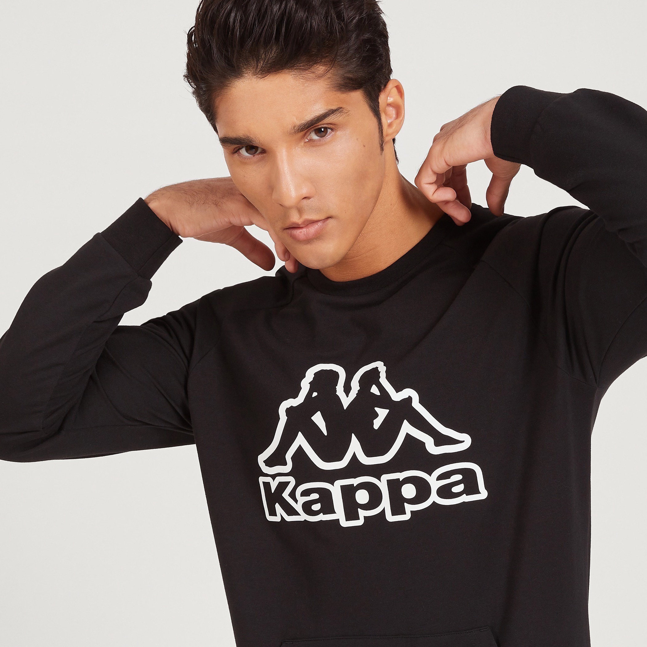 Kappa Logo Print Crew Neck Sweatshirt with Long Sleeves-men-winterwear-hoodiesandsweatshirts-image-1