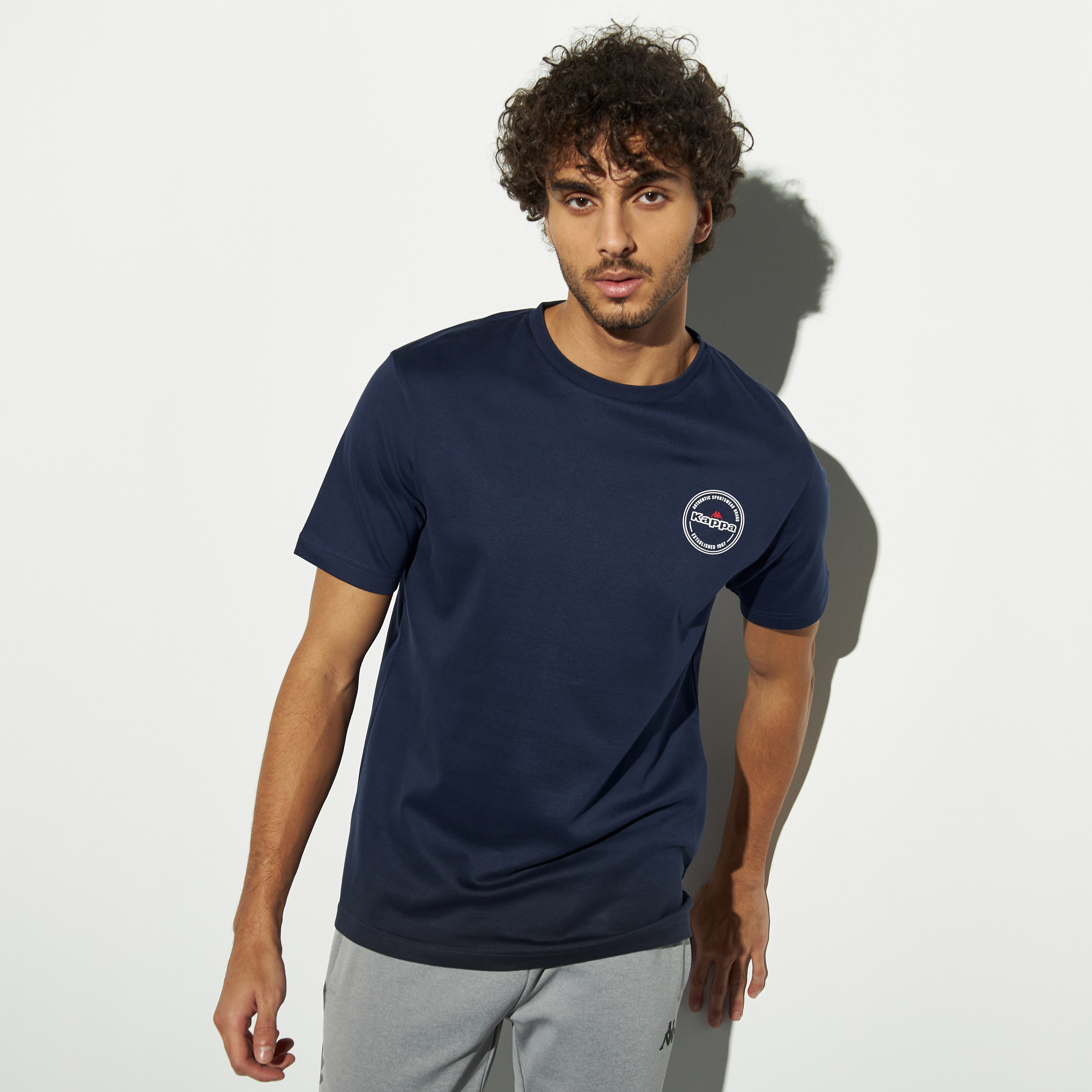 Buy Men s Kappa Logo Print T shirt with Crew Neck and Short Sleeves Online Centrepoint UAE