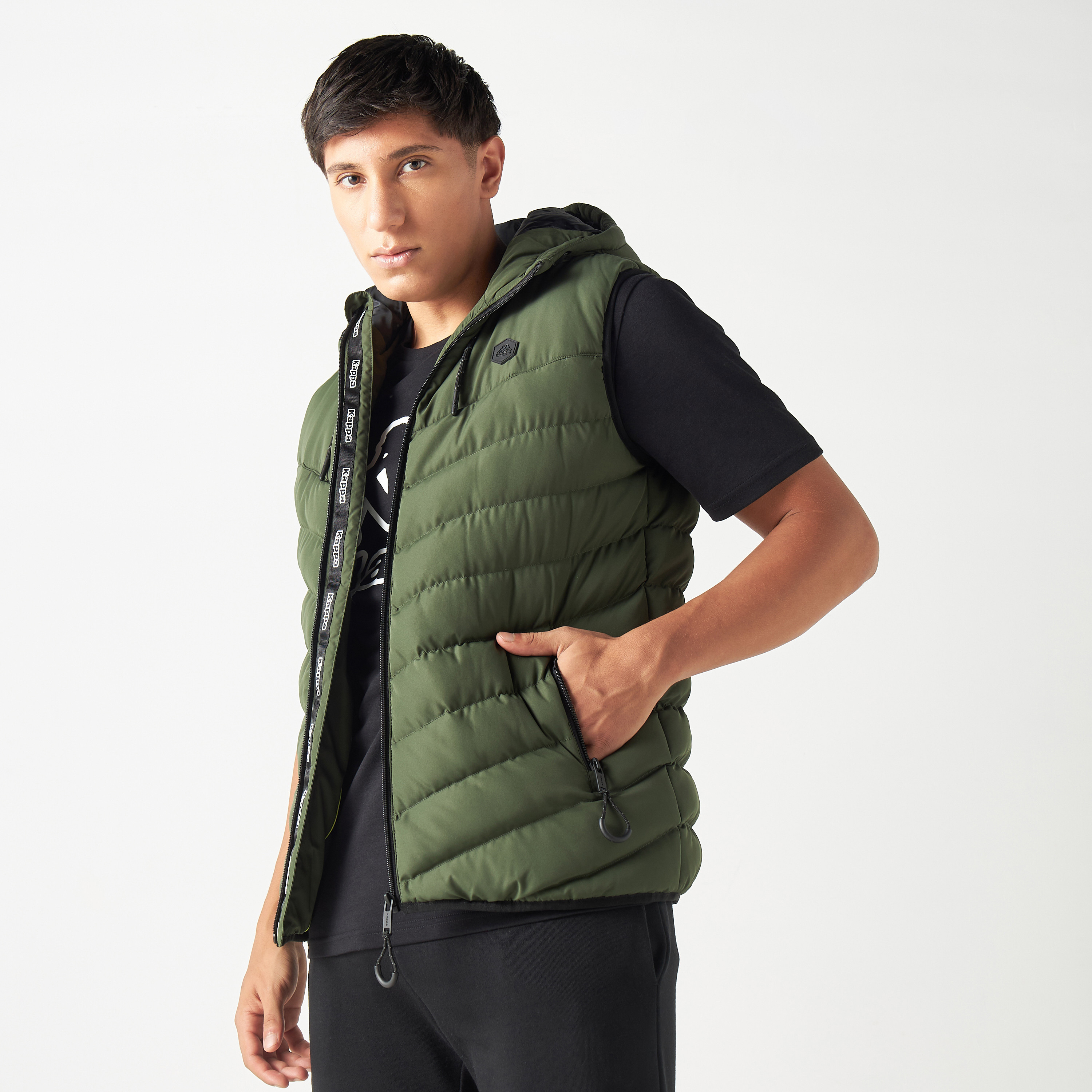 Quilted zip through jacket best sale with hood