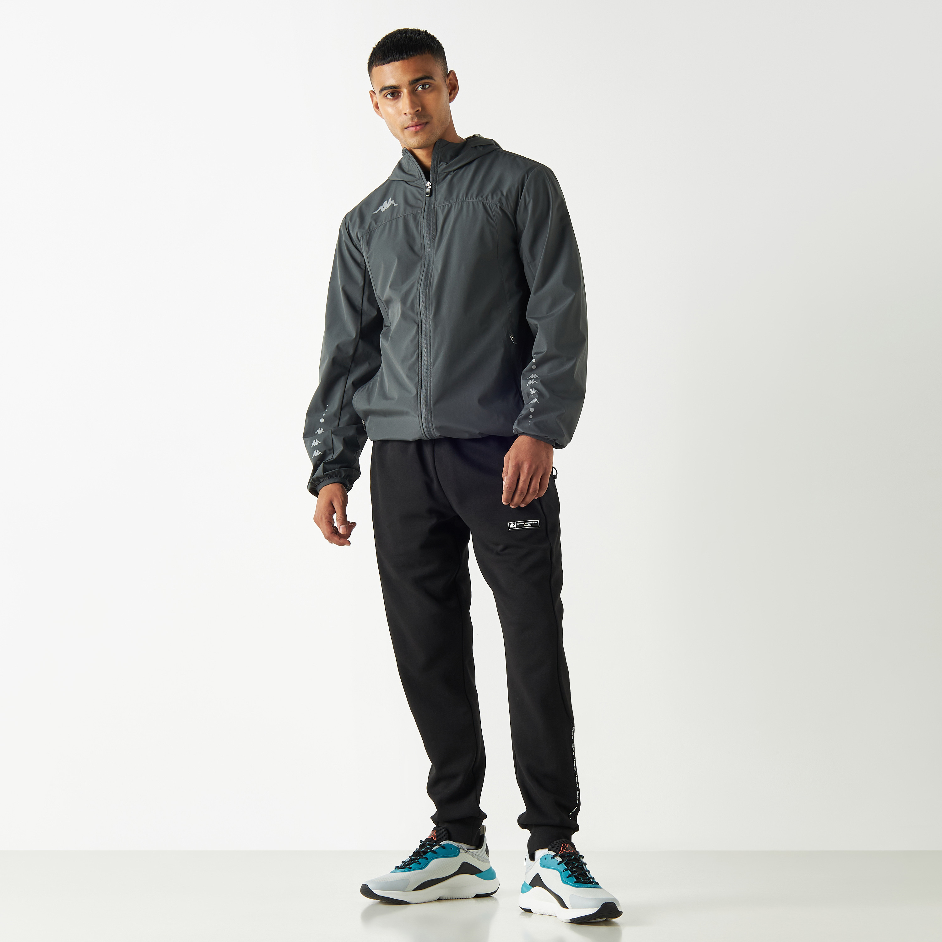 Kappa Logo Detail Zip Through Windshield Jacket with Hood and Pockets-men-clothing-jacketsandblazers-jackets-image-2