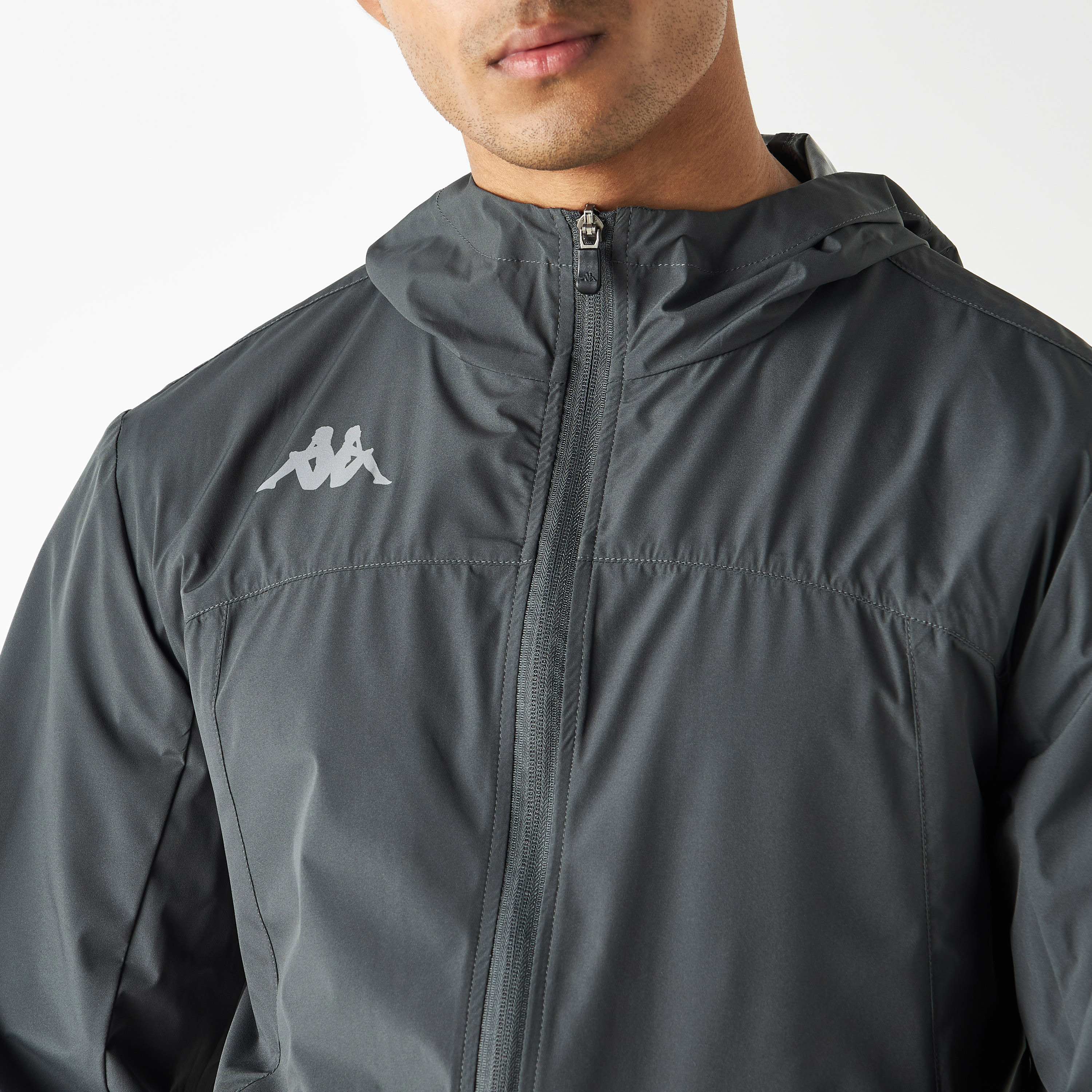 Kappa Logo Detail Zip Through Windshield Jacket with Hood and Pockets-men-clothing-jacketsandblazers-jackets-image-4