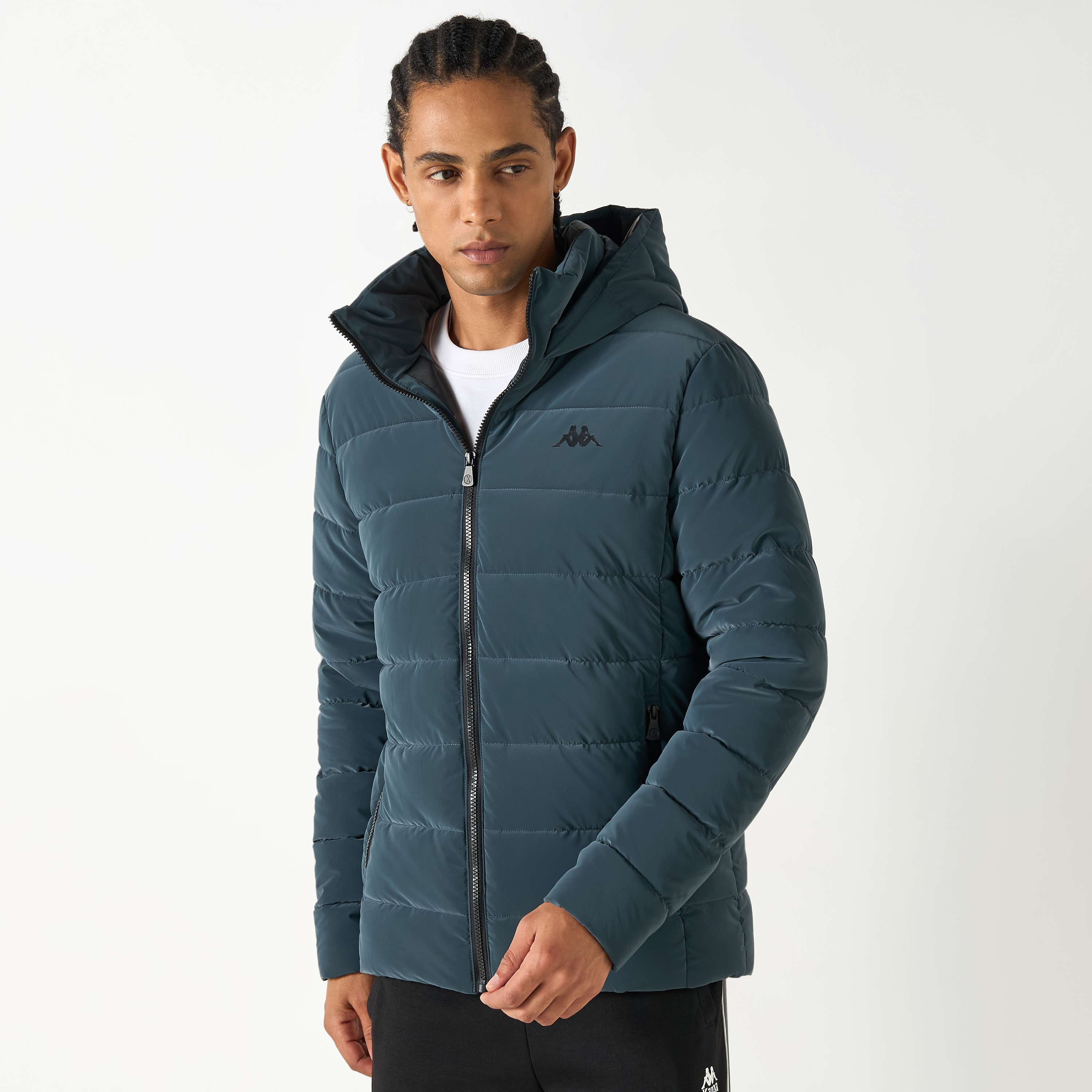 Solid zip hooded puffer jacket on sale