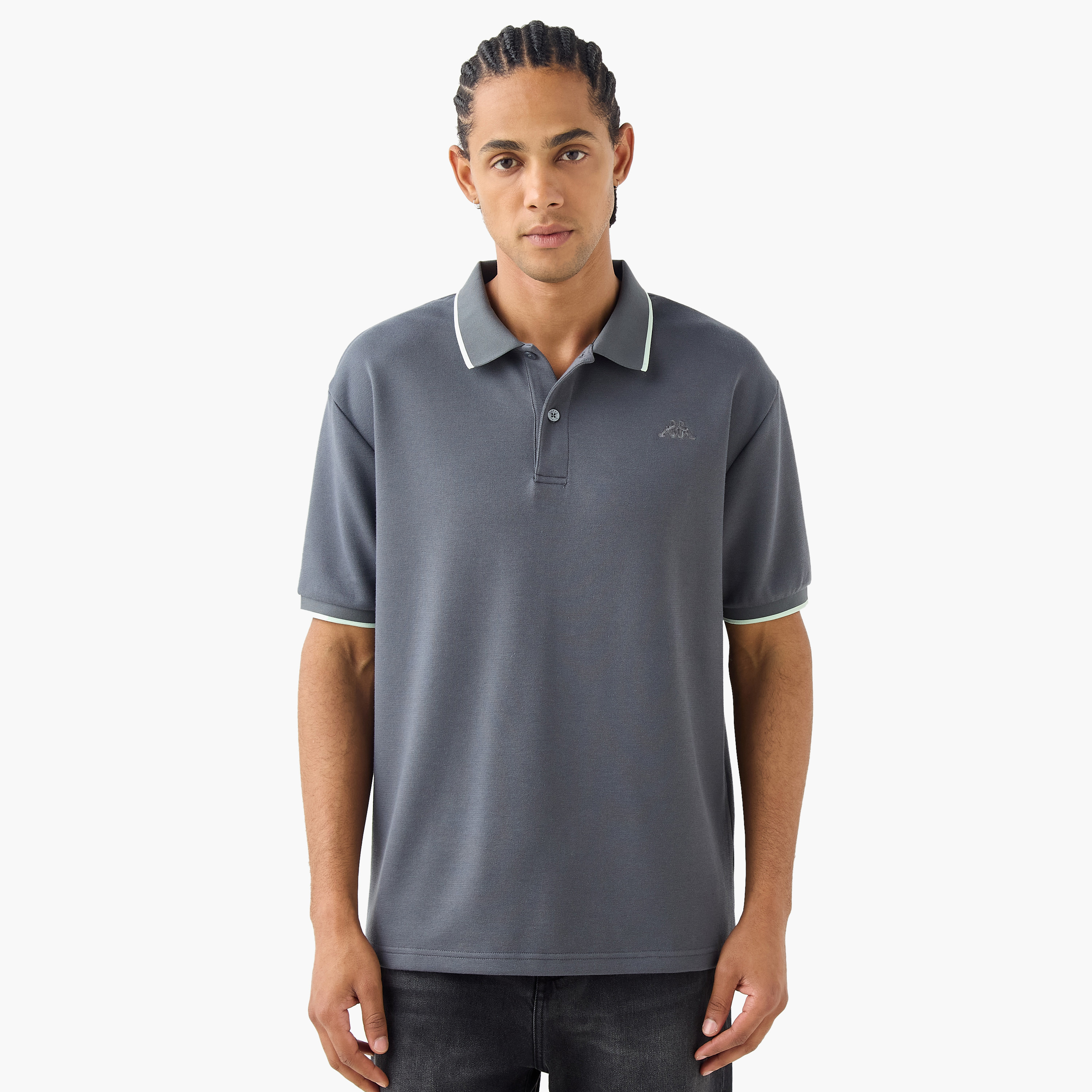 Kappa Logo Embroidered Polo T-shirt with Short Sleeves-men-clothing-tshirtsandpolos-polos-image-1