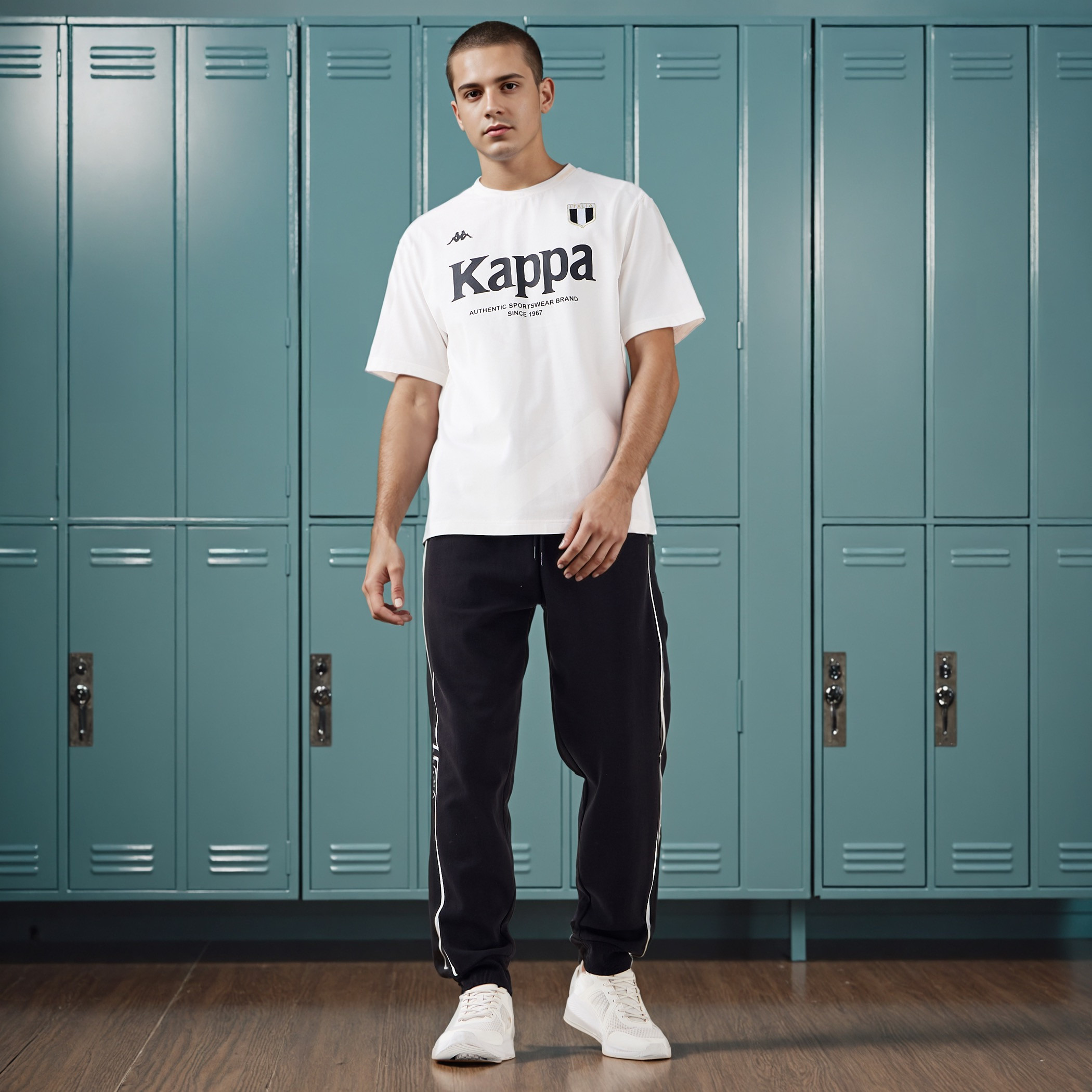 تيشيرت بياقة ضيقة وطبعات شعار من كابا-men-clothing-tshirtsandpolos-tshirts-image-2