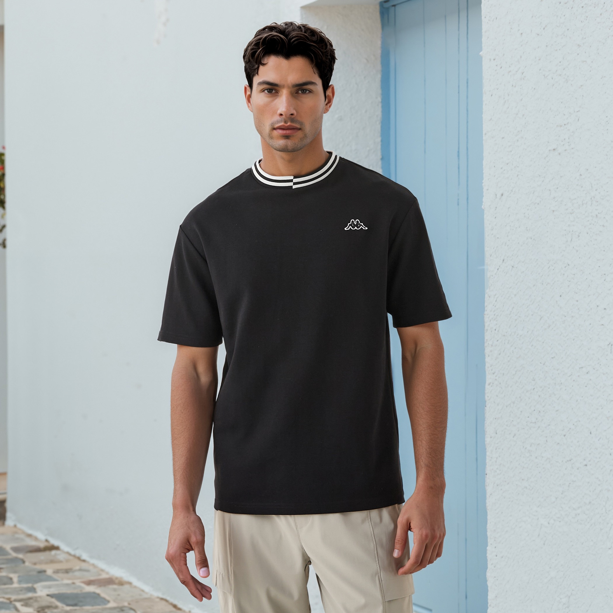Kappa Logo Print T-shirt with Contrast Trim-men-clothing-sportswearandactivewear-tshirtsandpolos-image-1