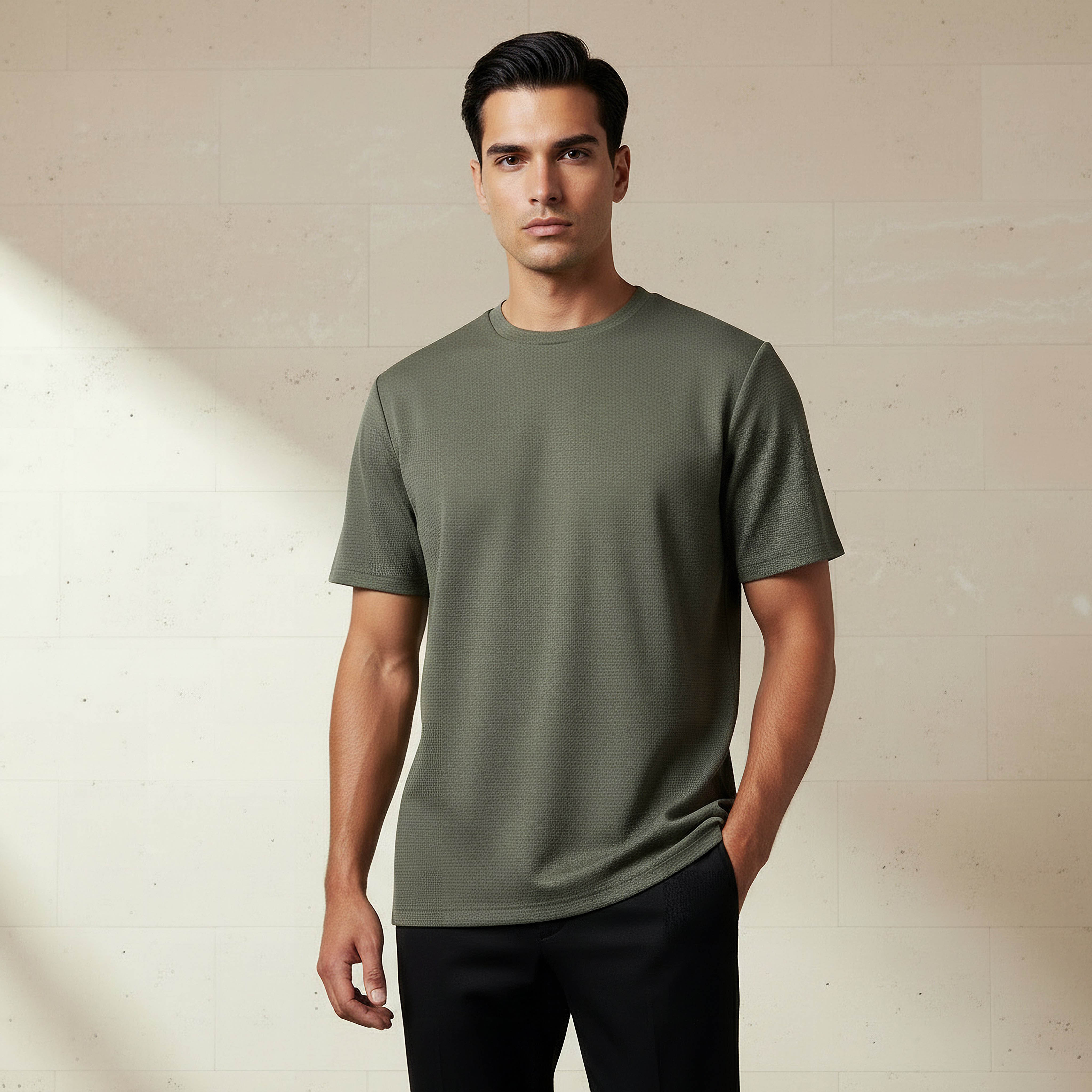 تيشيرت بنمط وافل بارز الملمس للرجال من لاف بانجولين-men-clothing-sportswearandactivewear-tshirtsandpolos-image-1