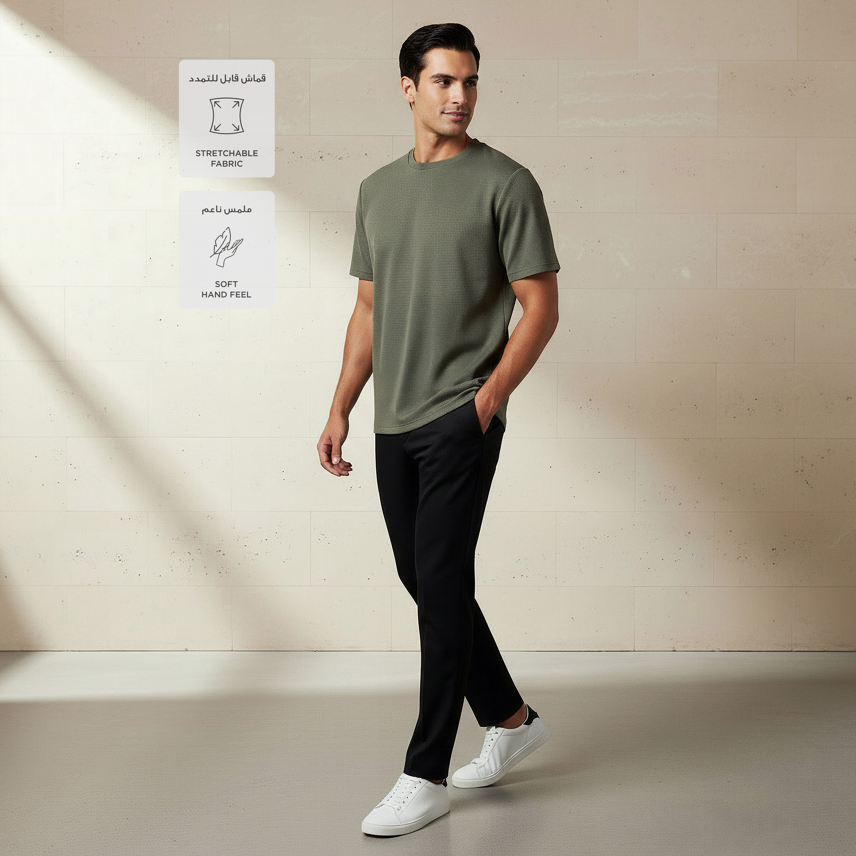 تيشيرت بنمط وافل بارز الملمس للرجال من لاف بانجولين-men-clothing-sportswearandactivewear-tshirtsandpolos-image-2