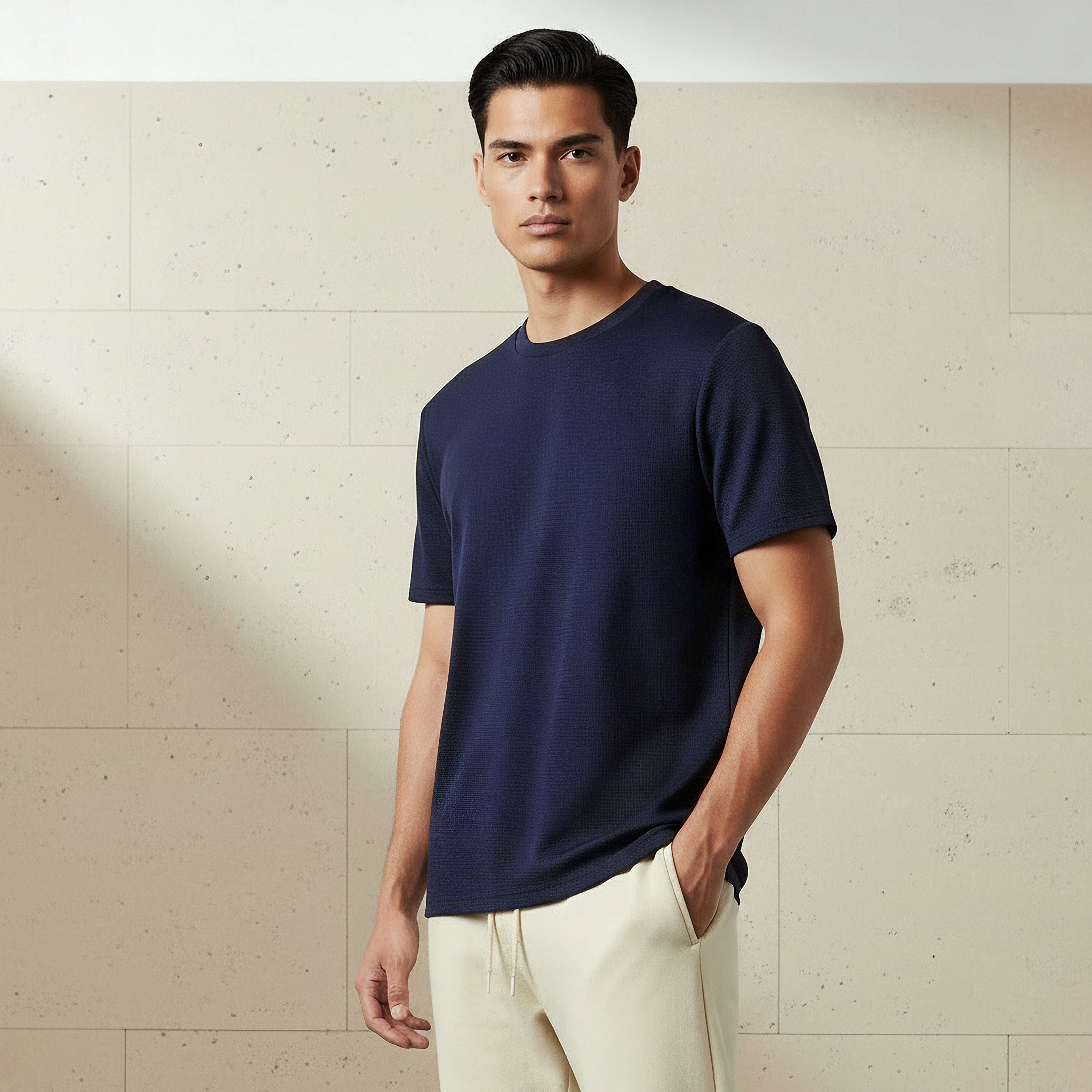 تيشيرت بنمط وافل بارز الملمس للرجال من لاف بانجولين-men-clothing-sportswearandactivewear-tshirtsandpolos-image-1