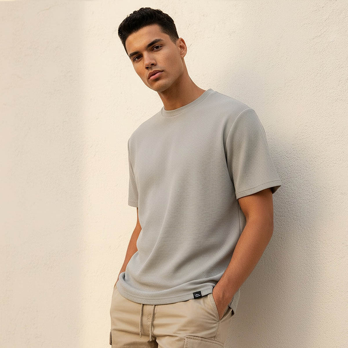 تيشيرت بنمط وافل بارز الملمس للرجال من لاف بانجولين-men-clothing-sportswearandactivewear-tshirtsandpolos-image-1