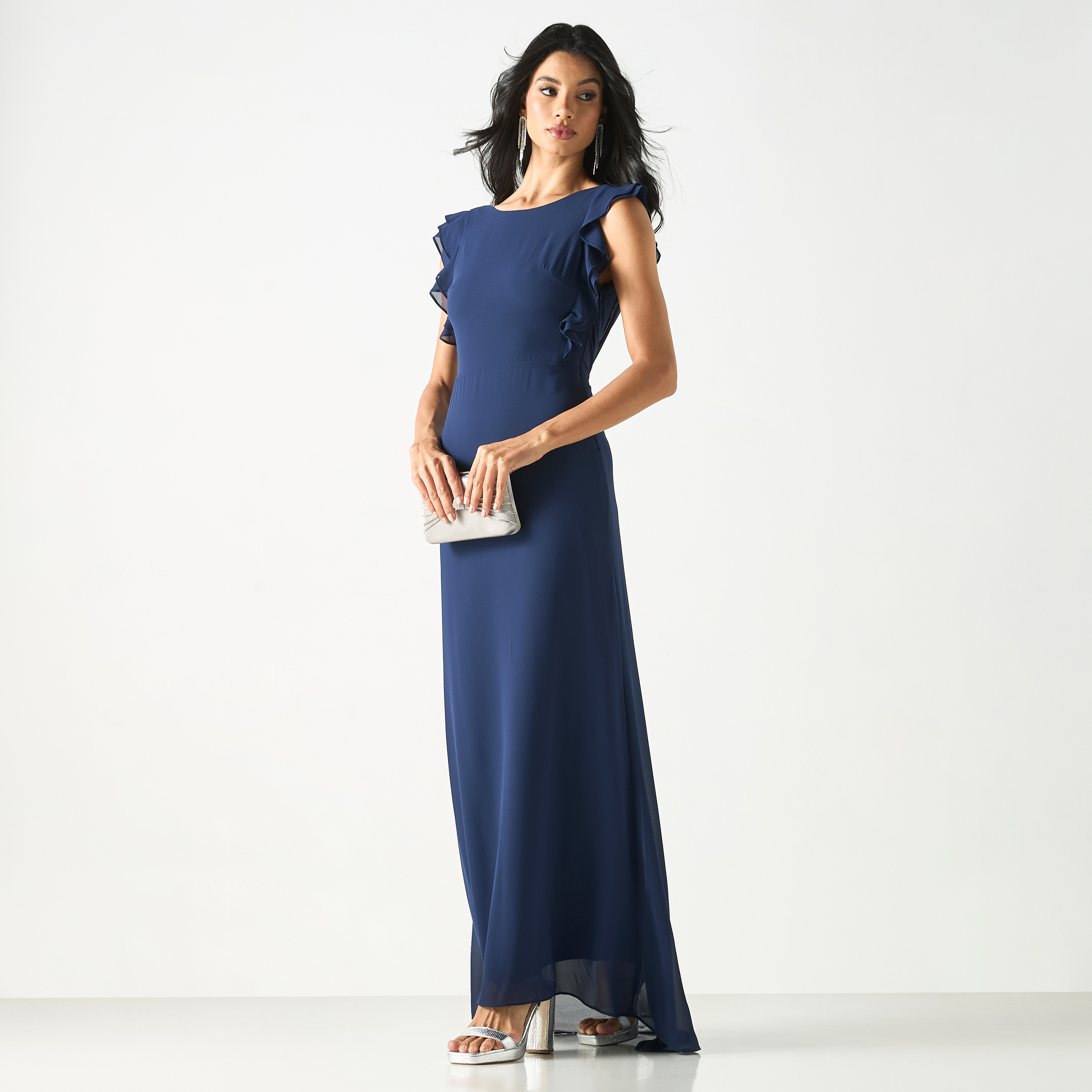Solid Sleeveless Dress with Ruffles and Wrap Detail-women-clothing-dresses-image-1
