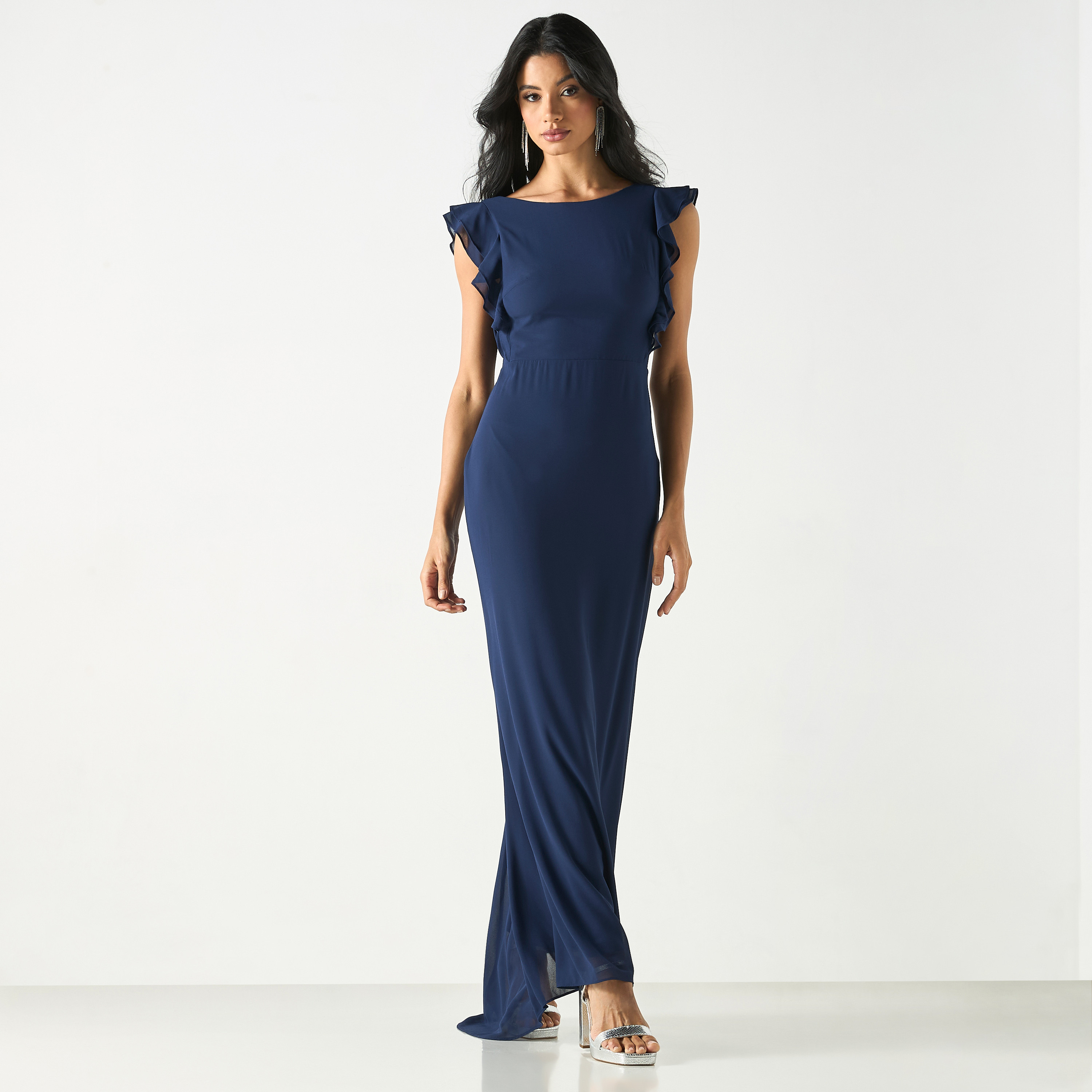 Solid Sleeveless Dress with Ruffles and Wrap Detail-women-clothing-dresses-image-2